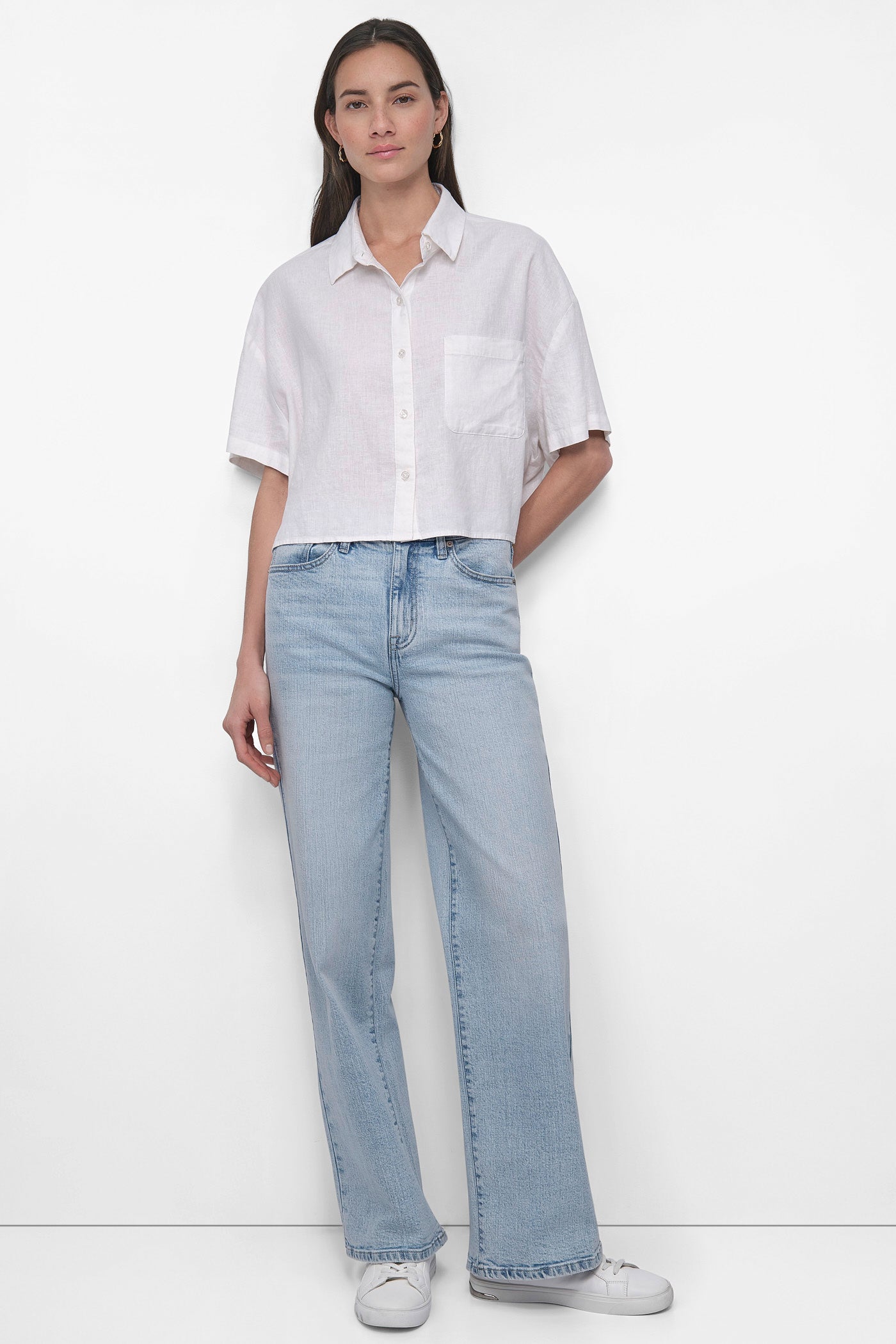 CROPPED LINEN-BLEND SHIRT