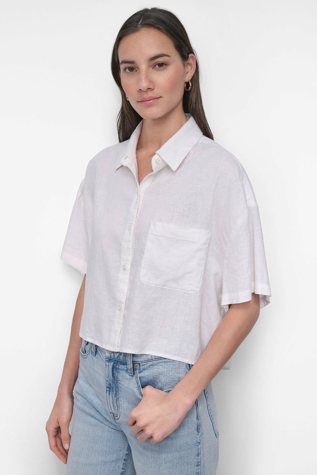 CROPPED LINEN-BLEND SHIRT
