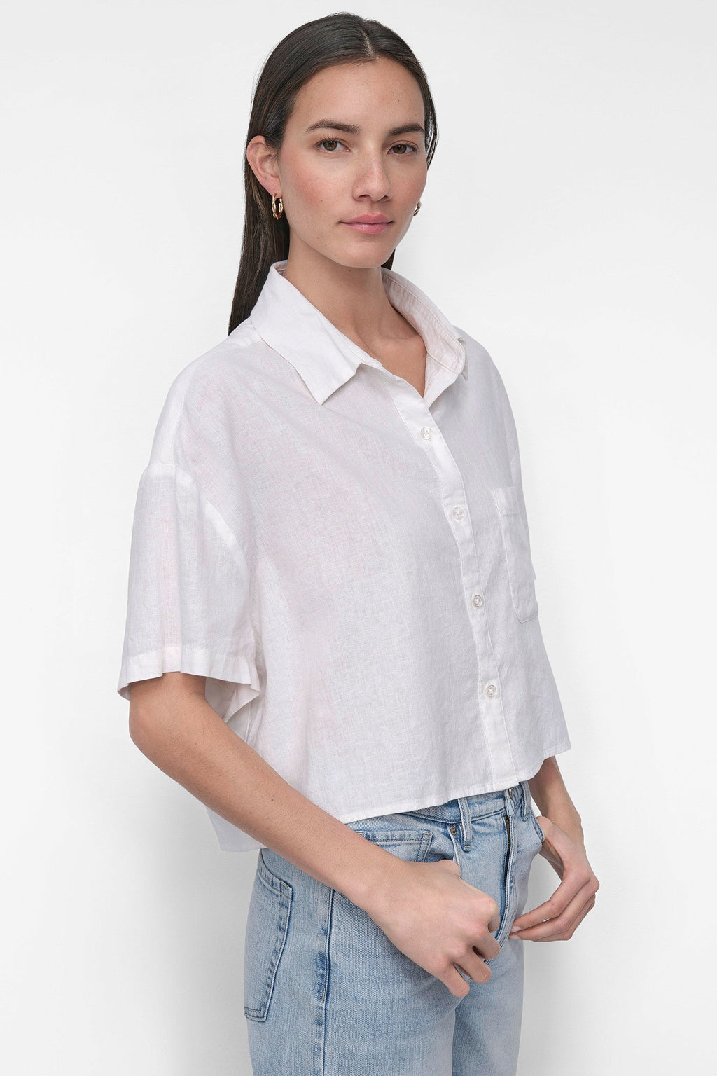 CROPPED LINEN-BLEND SHIRT