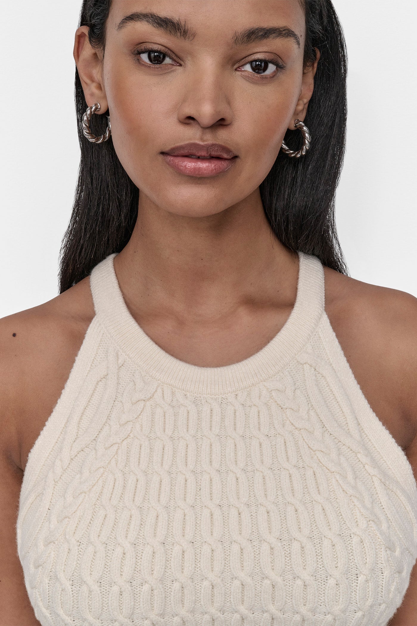CABLE-KNIT HALTER-STYLE SWEATER