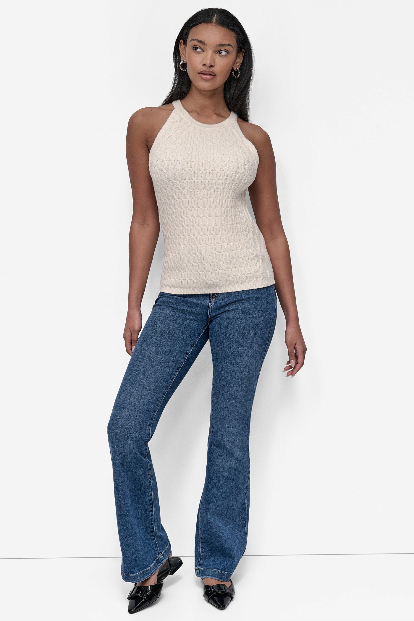 CABLE-KNIT HALTER-STYLE SWEATER