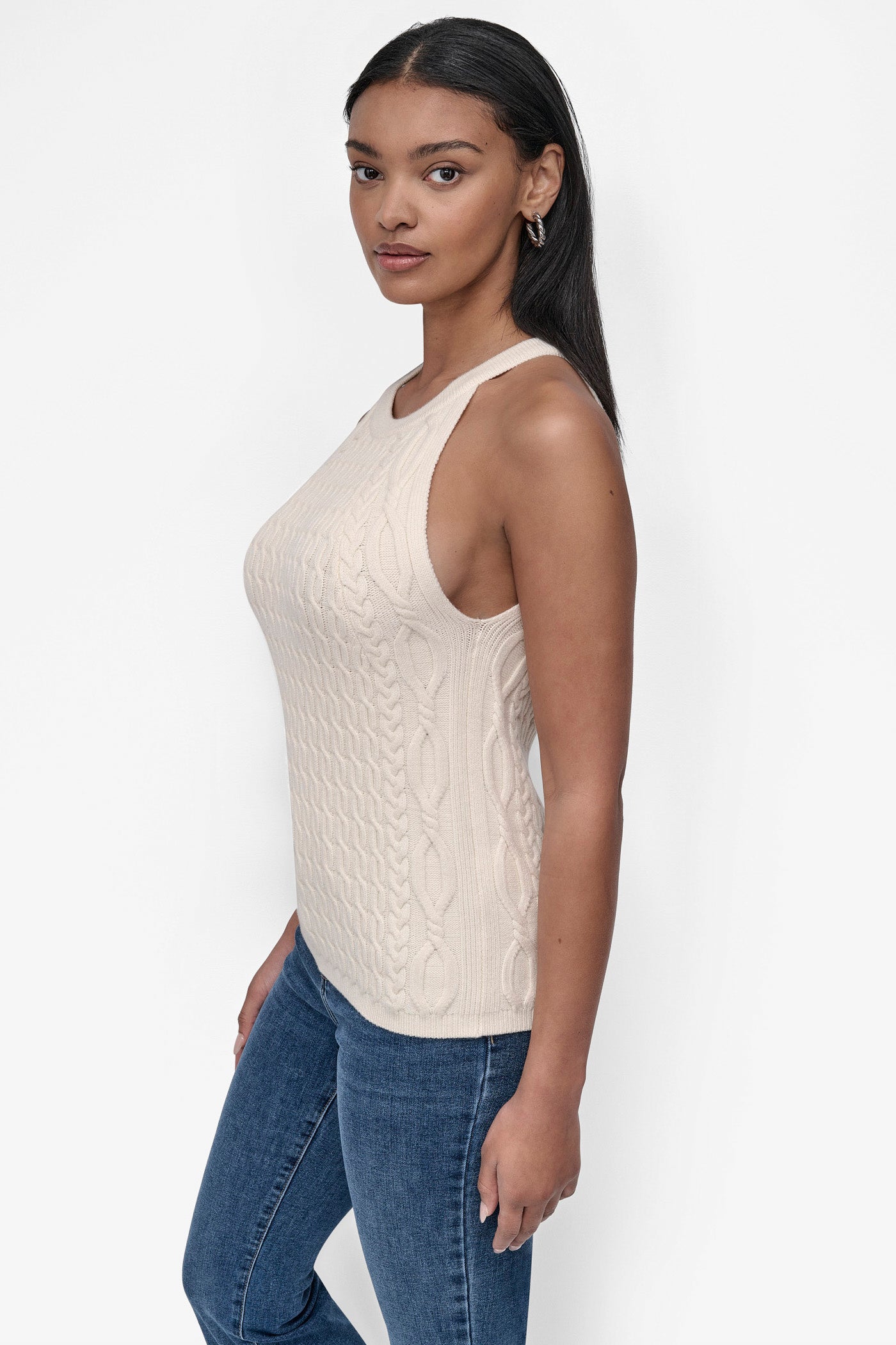 CABLE-KNIT HALTER-STYLE SWEATER