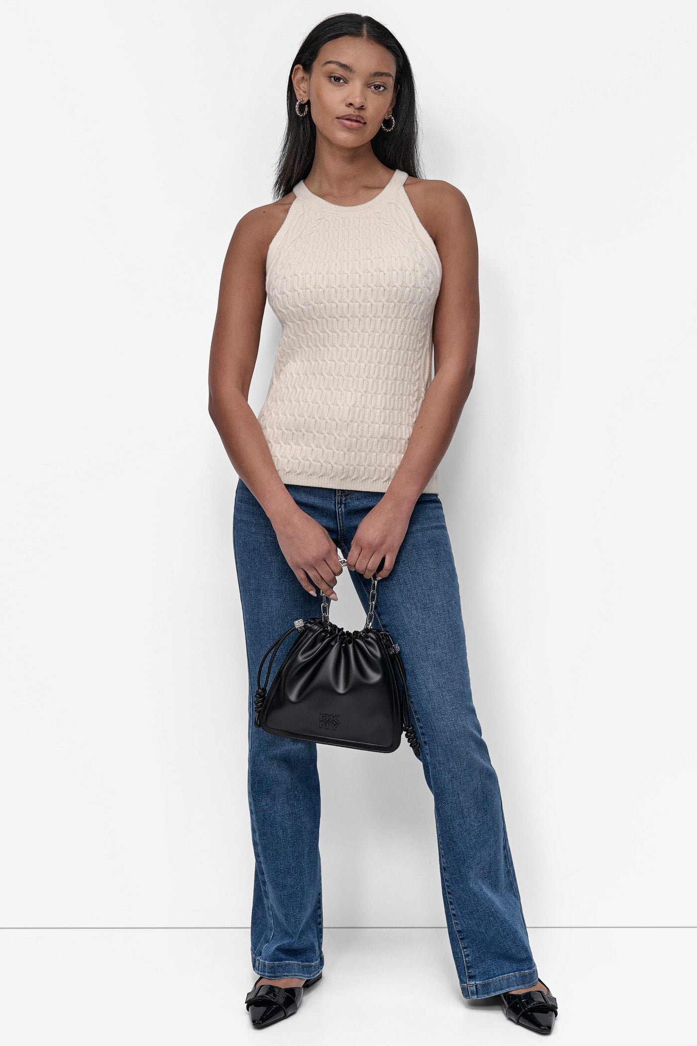 CABLE-KNIT HALTER-STYLE SWEATER