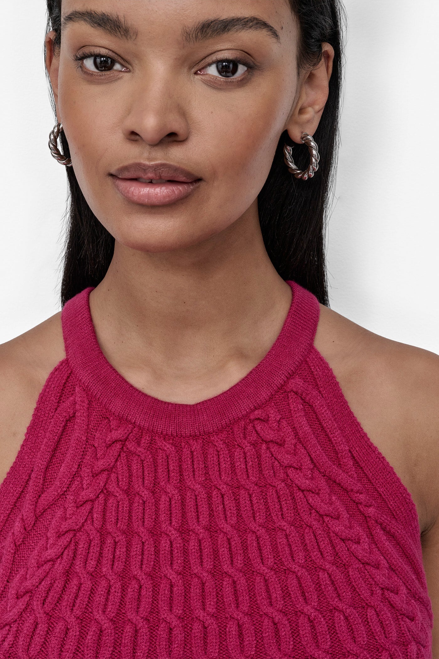 CABLE-KNIT HALTER-STYLE SWEATER