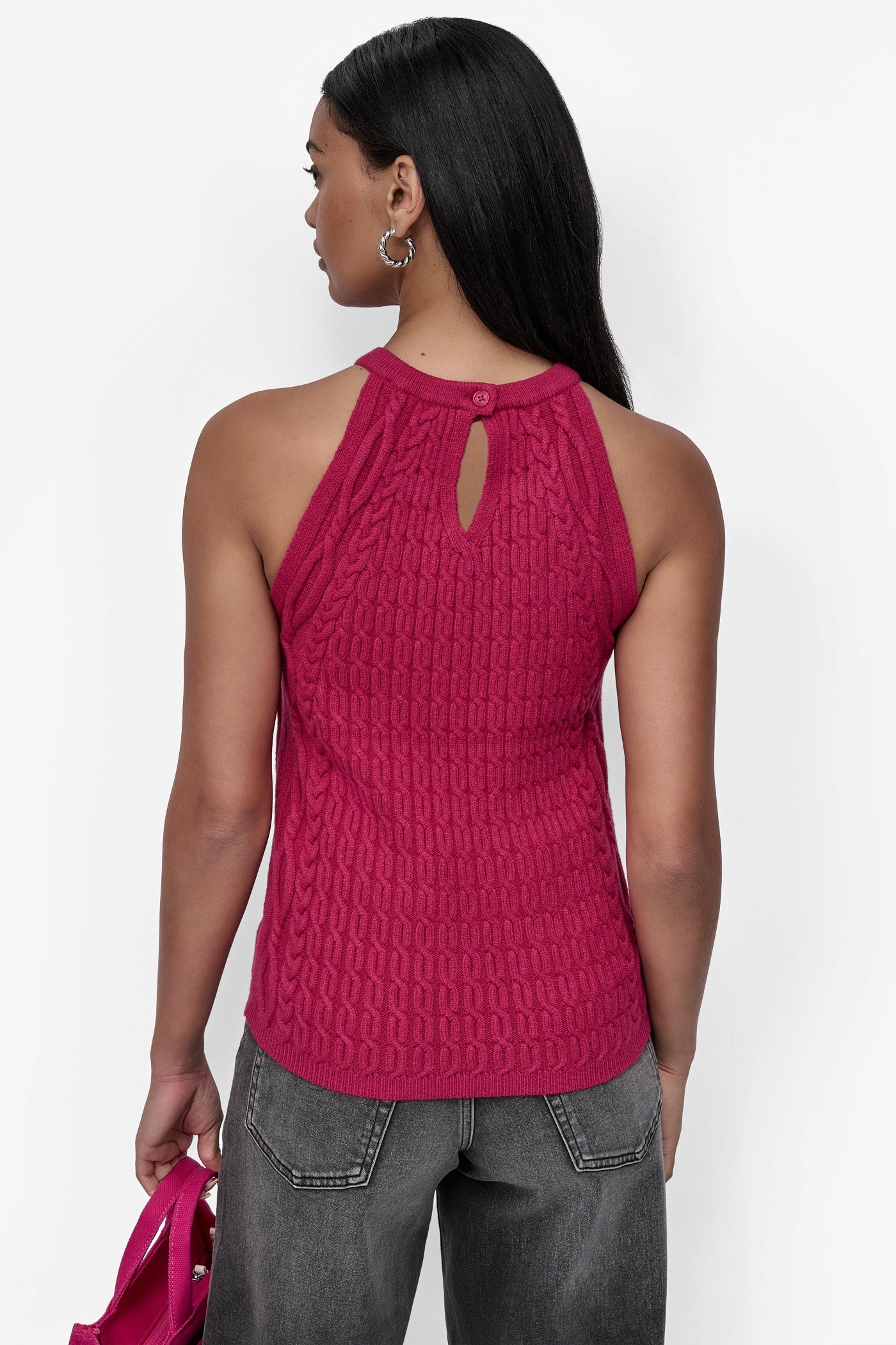 CABLE-KNIT HALTER-STYLE SWEATER