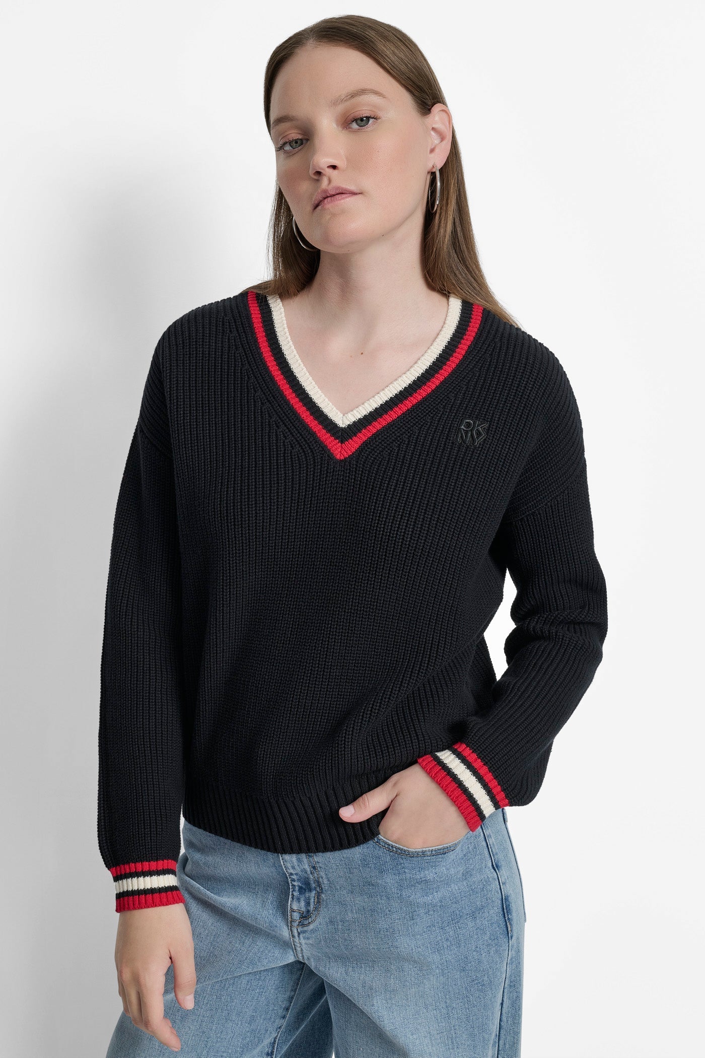 STRIPED LOGO-EMBELLISHED SWEATER