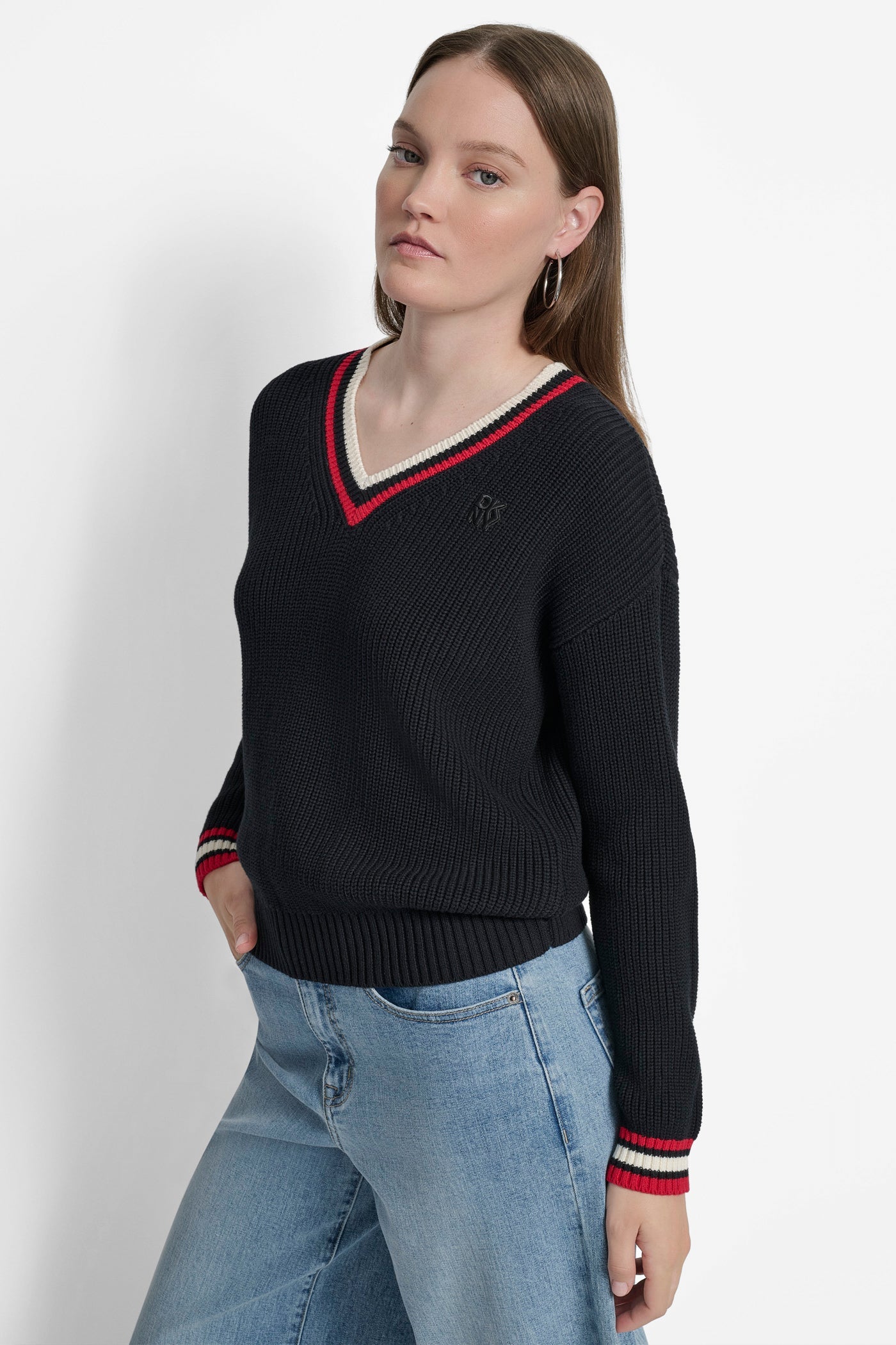 STRIPED LOGO-EMBELLISHED SWEATER