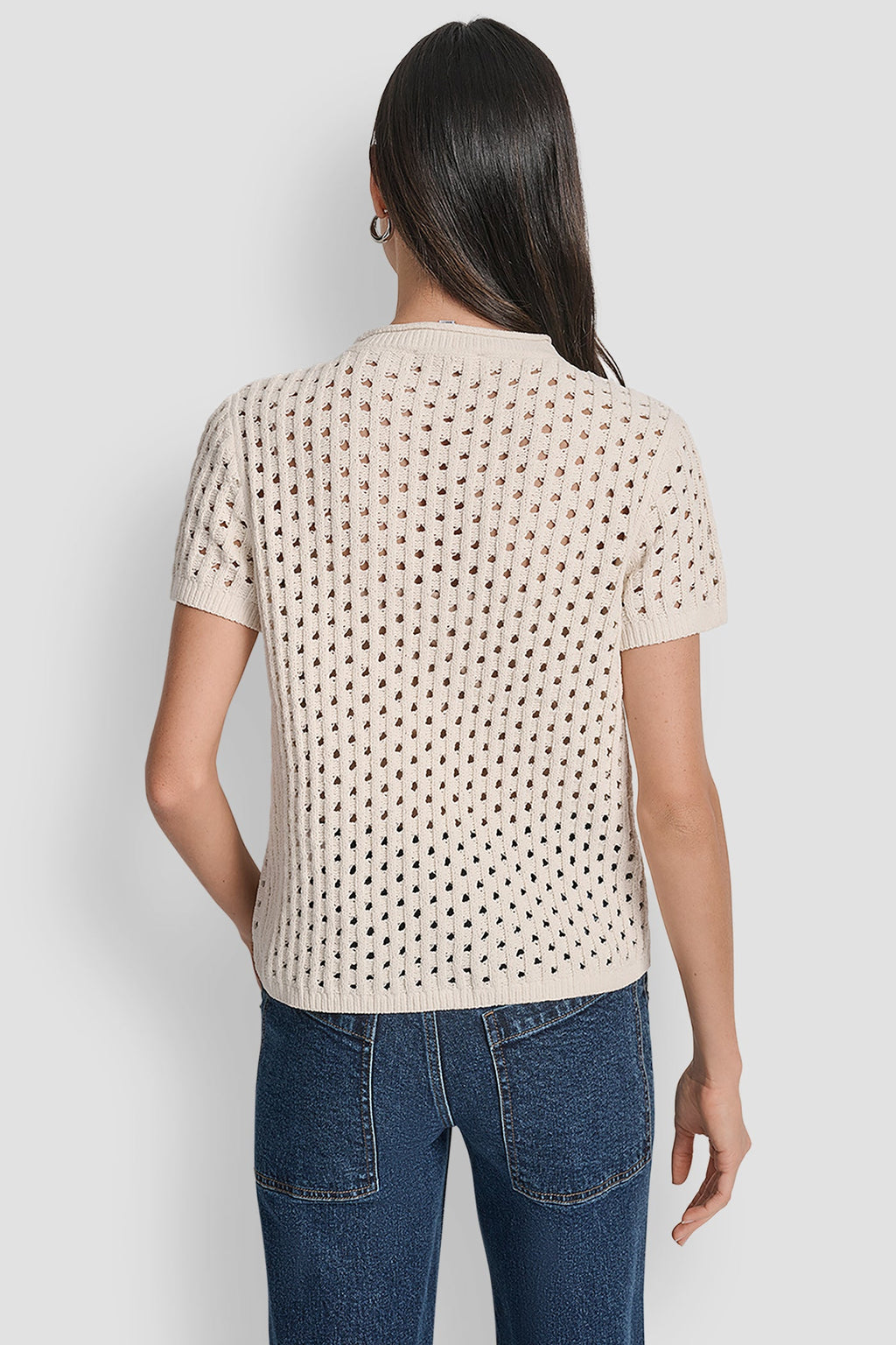 OPEN STITCH CREW NECK SHORT SLEEVE SWEATER