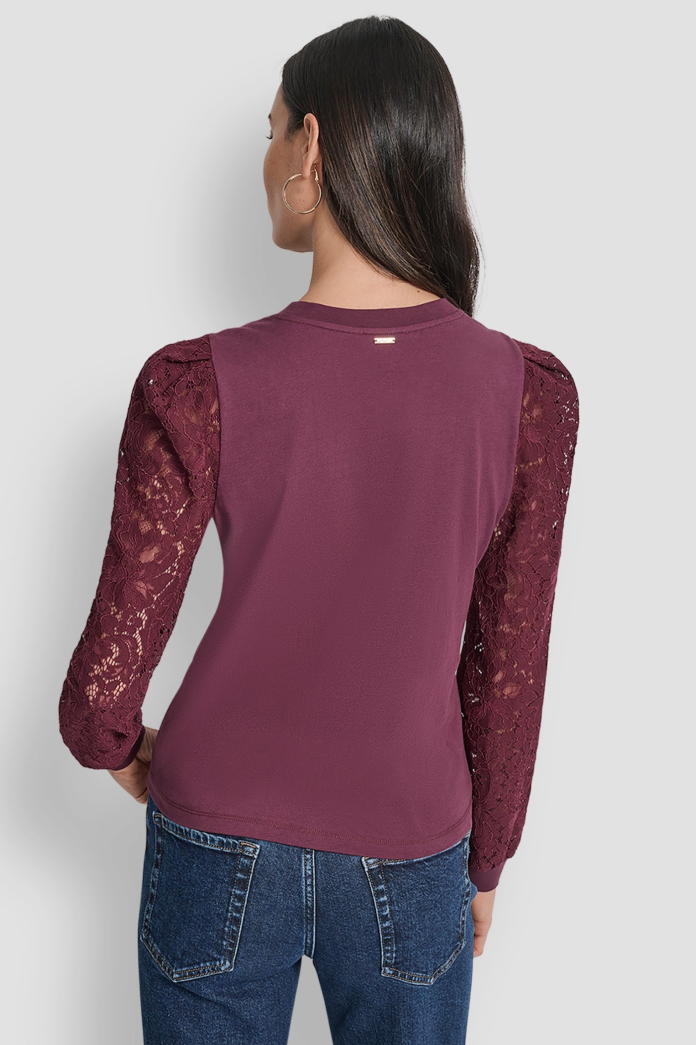 LACE PUFF LONG SLEEVE CREW NECK TEE