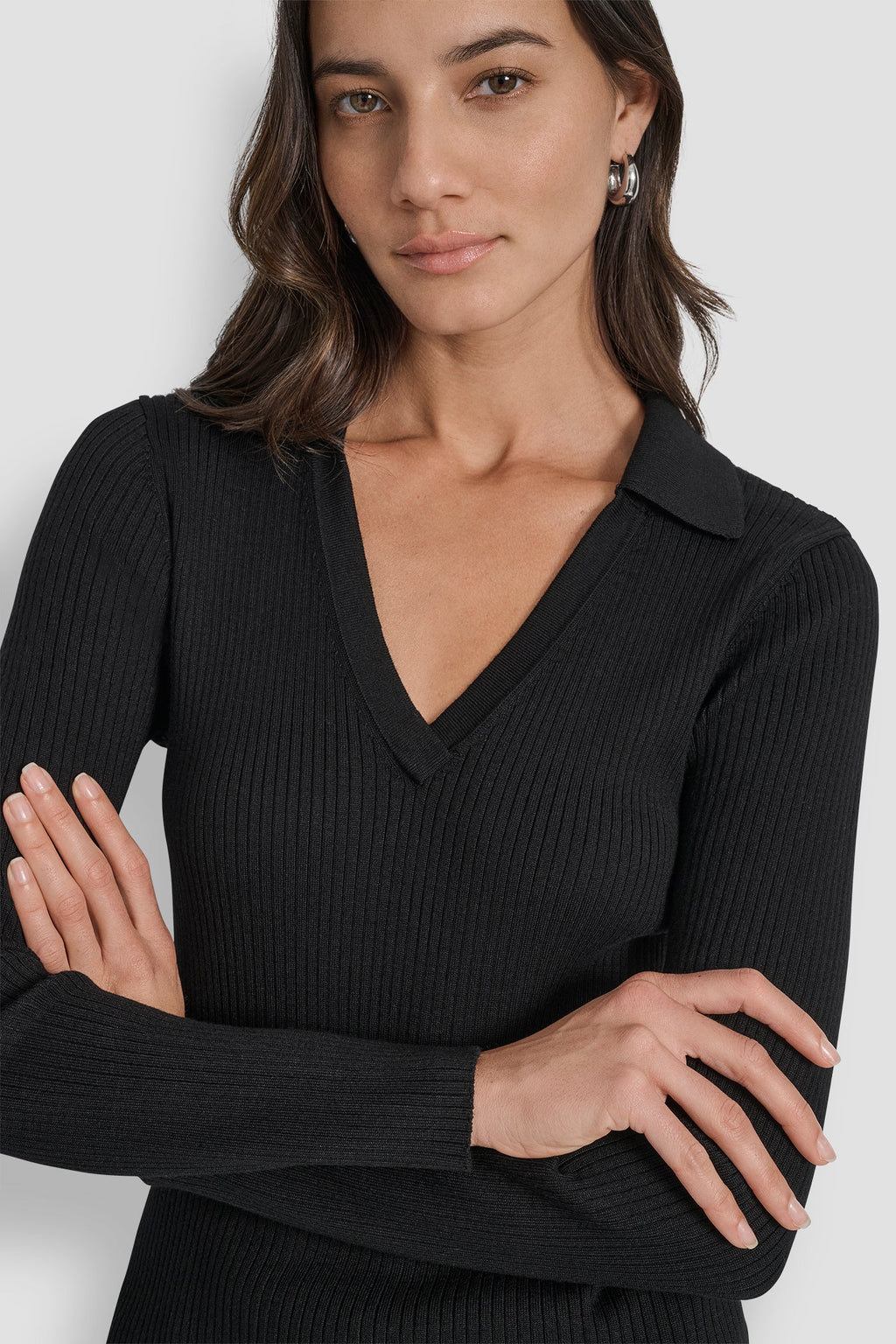 LONG SLEEVE RIB POLO SWEATER