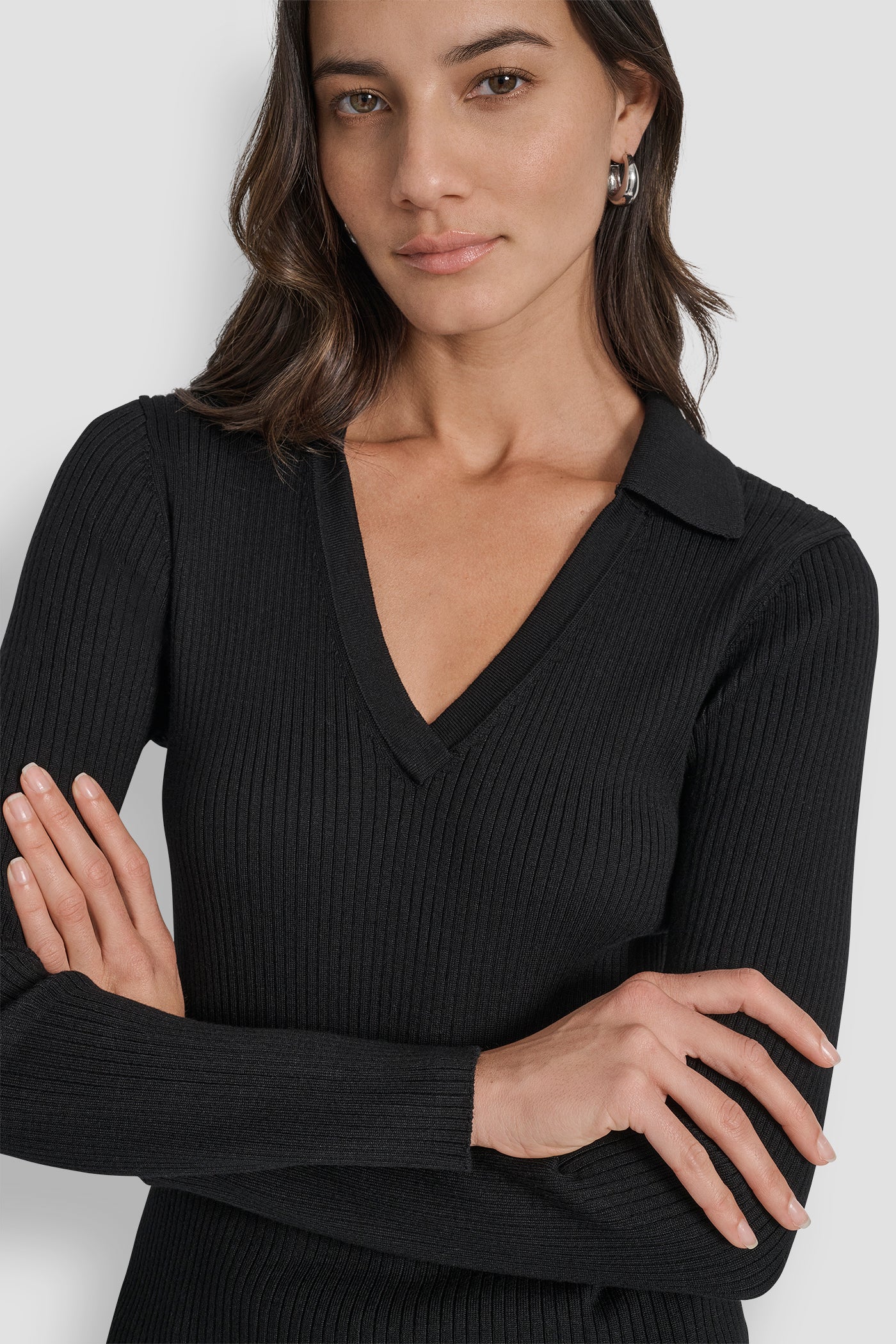 LONG SLEEVE RIB POLO SWEATER