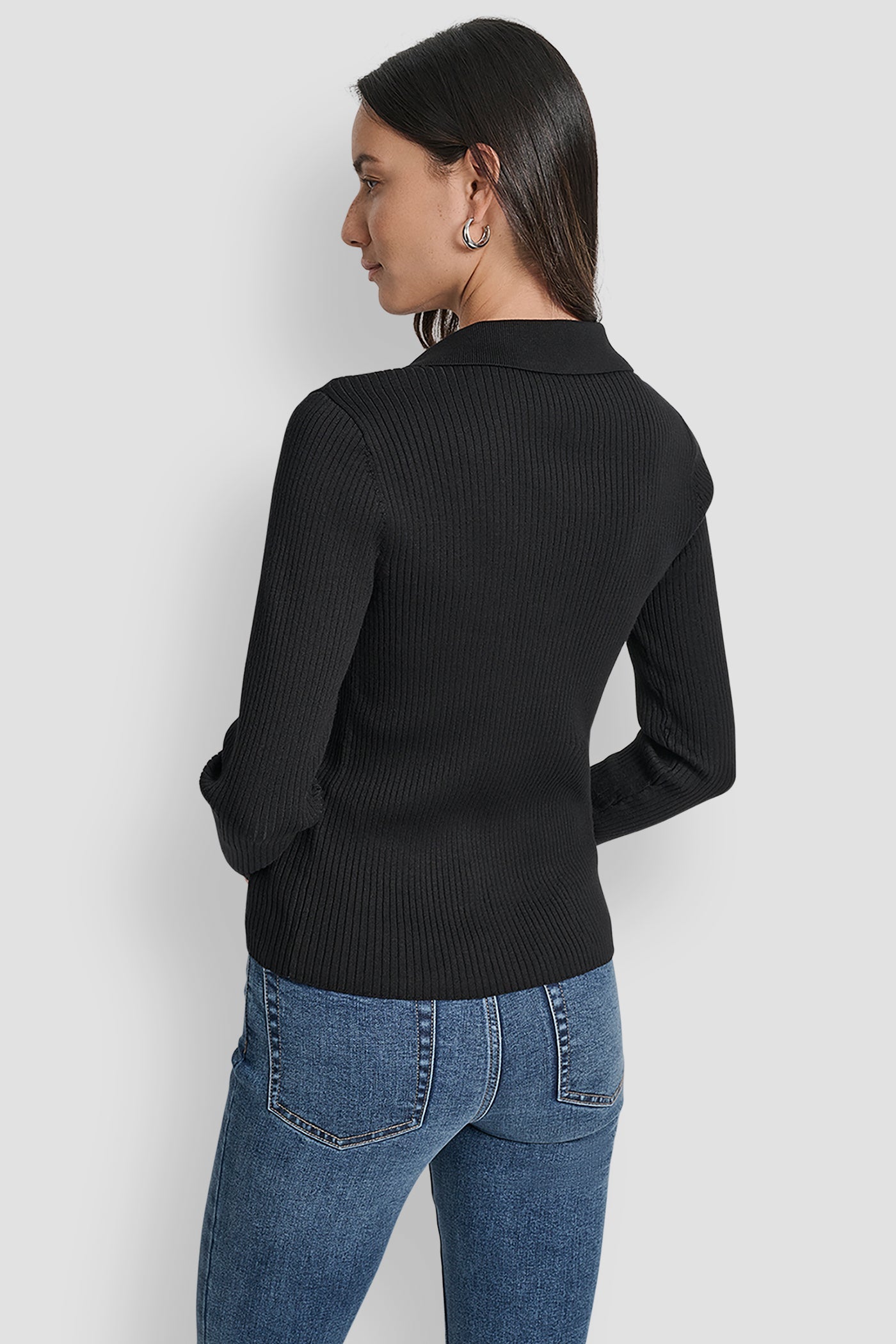 LONG SLEEVE RIB POLO SWEATER
