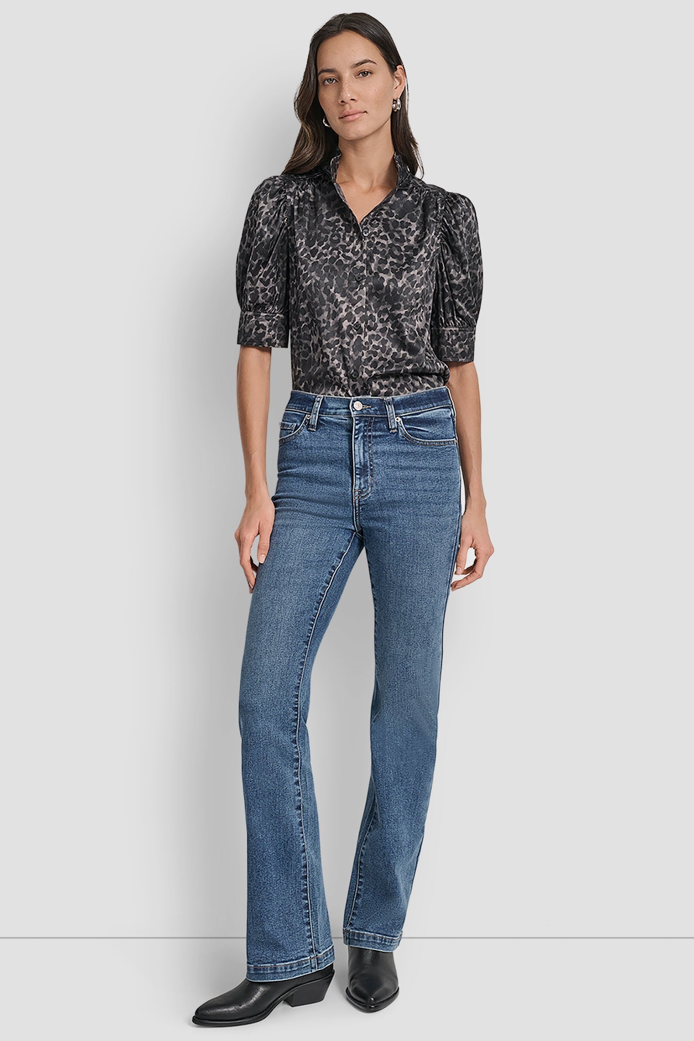 PUFF SLEEVE COLLARLESS SHIRT