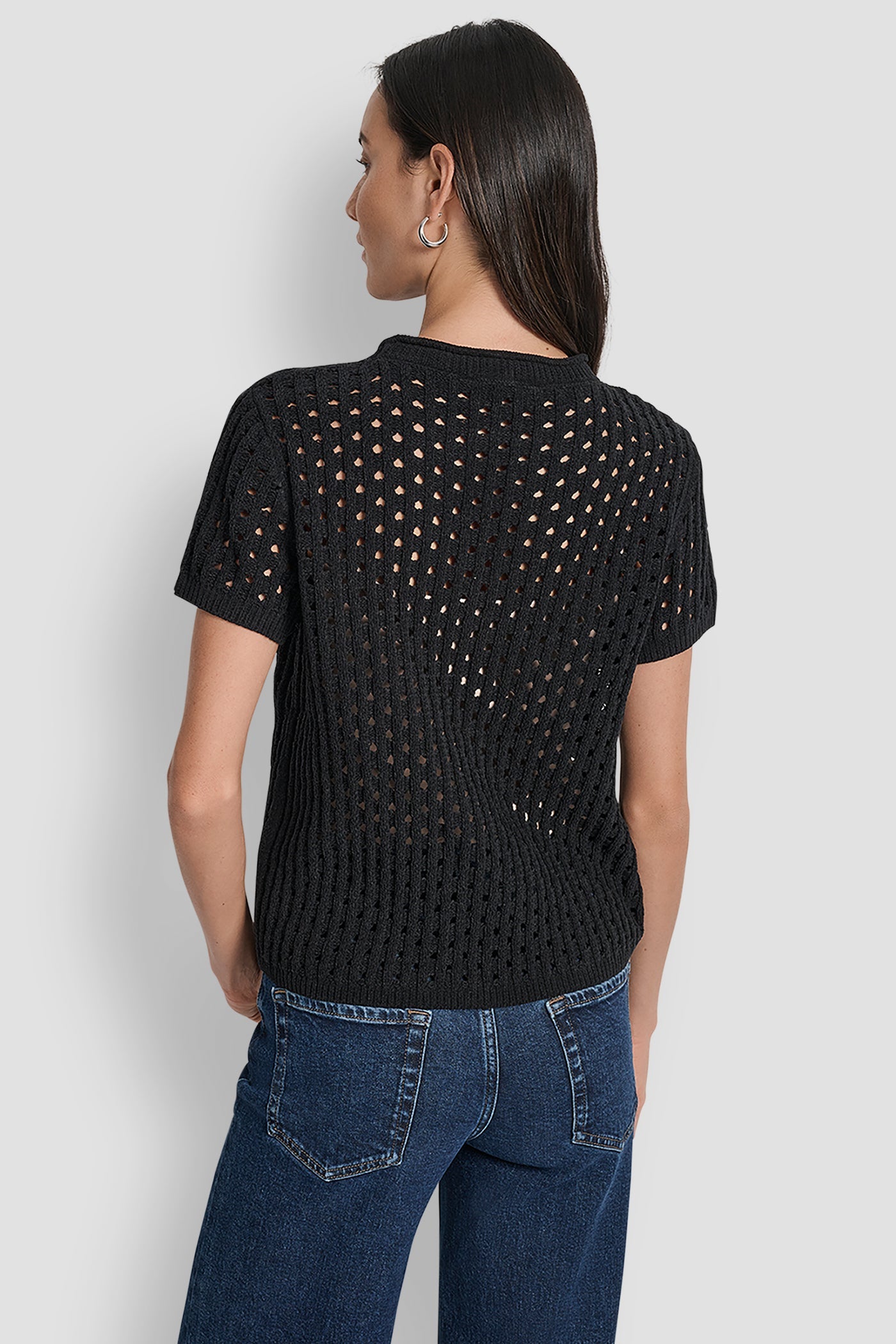 OPEN STITCH CREW NECK SHORT SLEEVE SWEATER