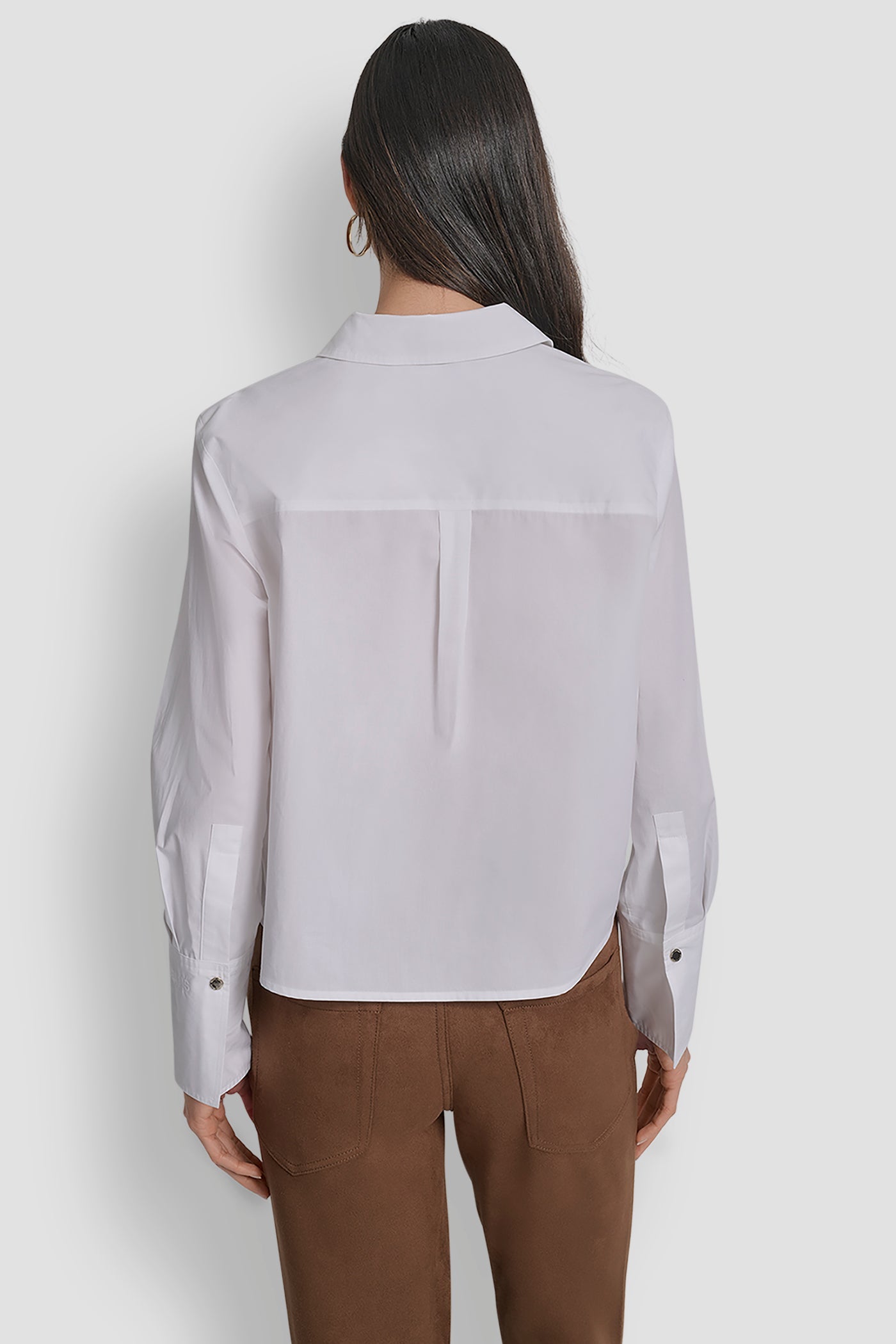 ZIP FRONT FITTED POPLIN LONG SLEEVE SHIRT WITH CHEST