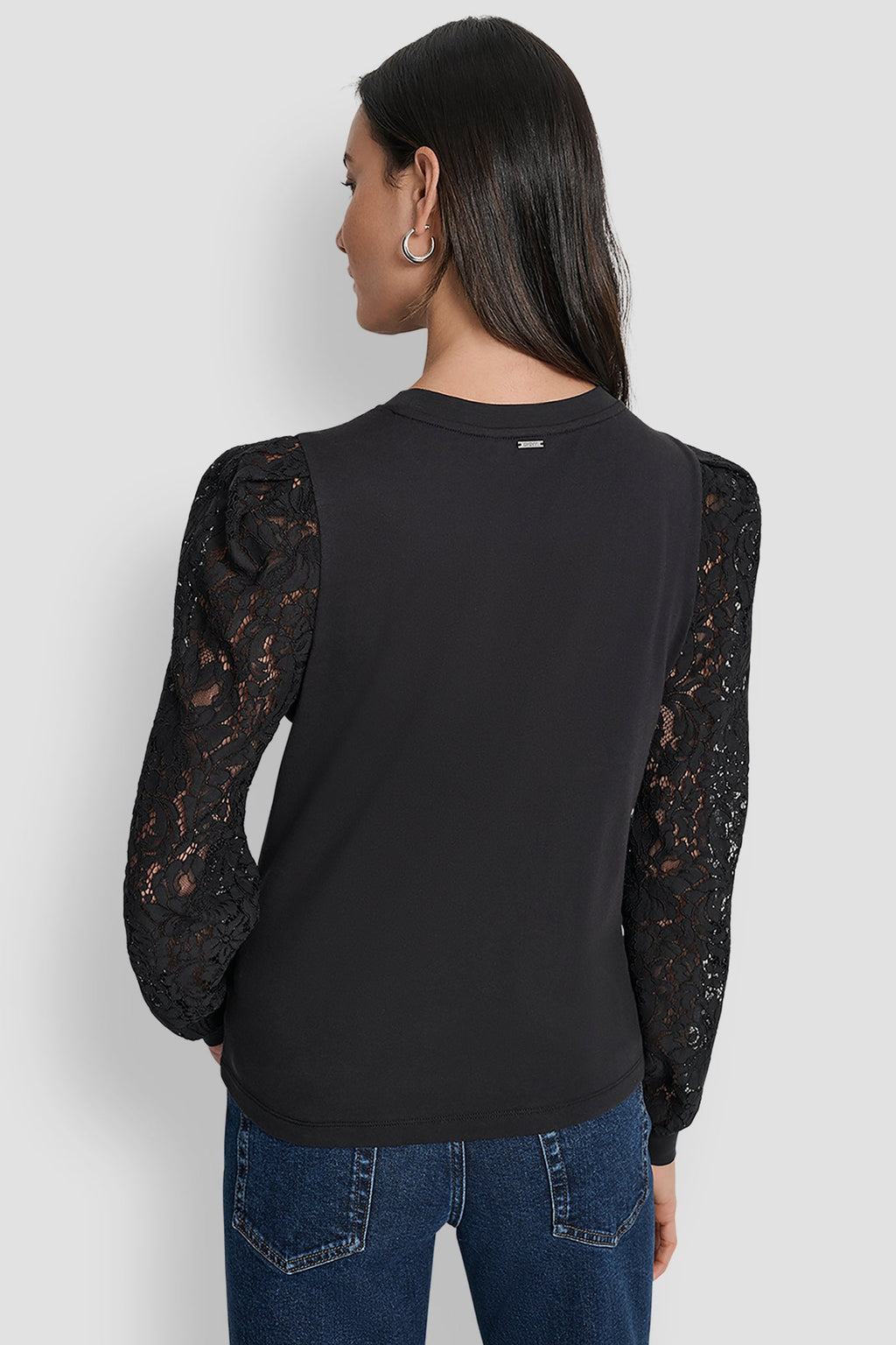 LACE PUFF LONG SLEEVE CREW NECK TEE