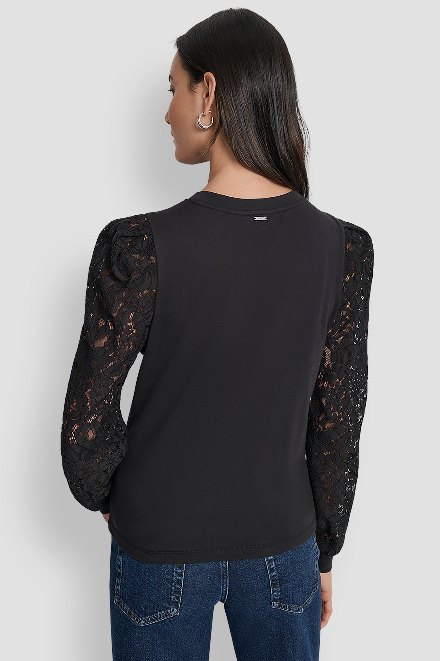 LACE PUFF LONG SLEEVE CREW NECK TEE