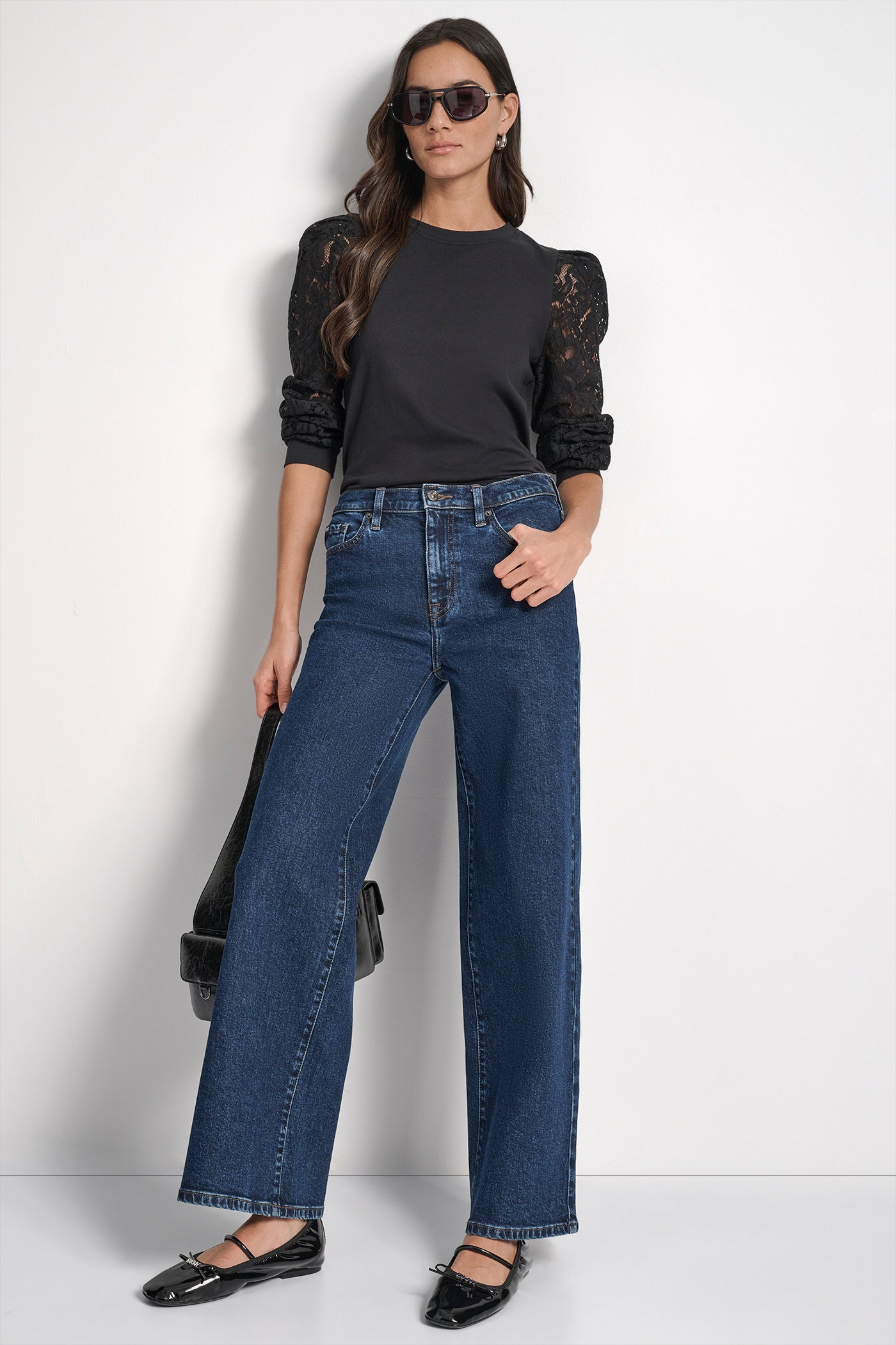 LACE PUFF LONG SLEEVE CREW NECK TEE