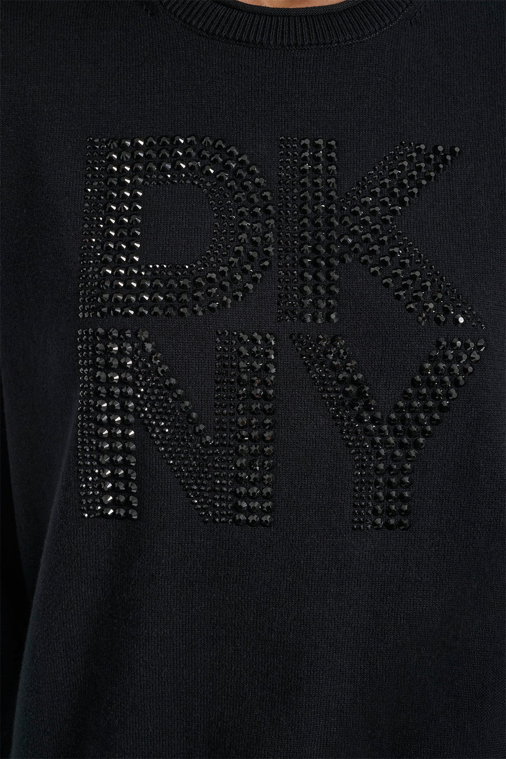 DKNY STACKED RHINESTONE LOGO LONG SLEEVE CREW NECK