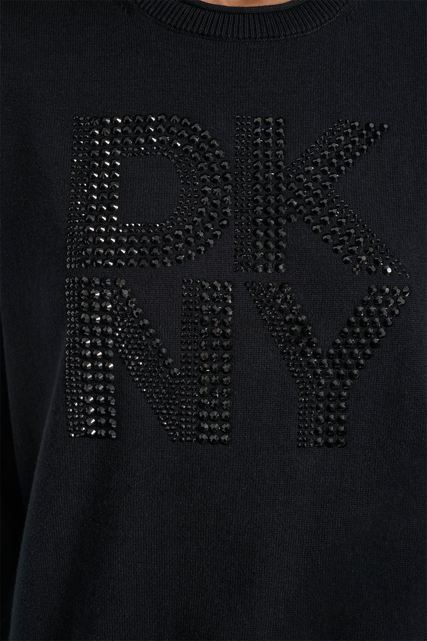 DKNY STACKED RHINESTONE LOGO LONG SLEEVE CREW NECK