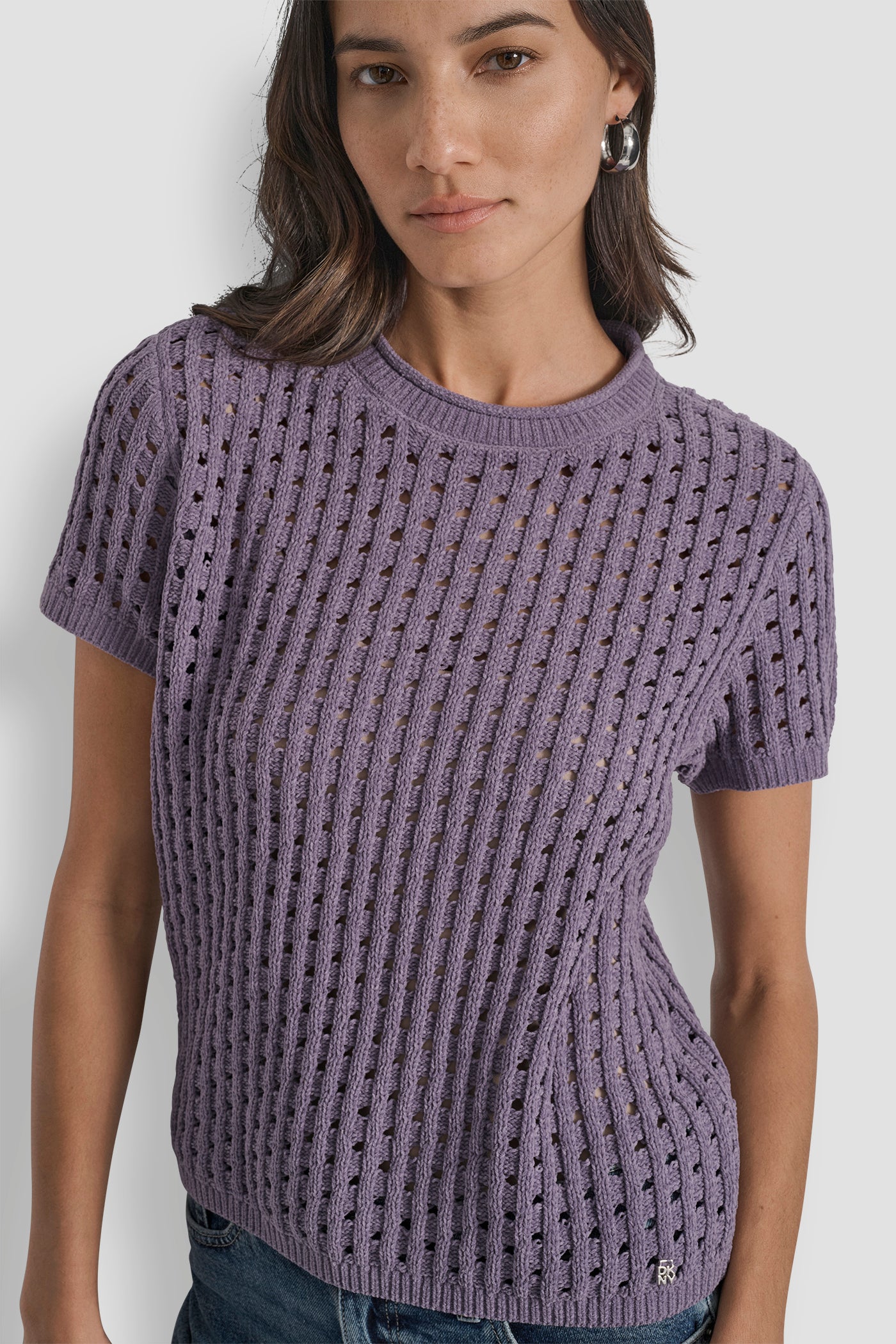 OPEN STITCH CREW NECK SHORT SLEEVE SWEATER