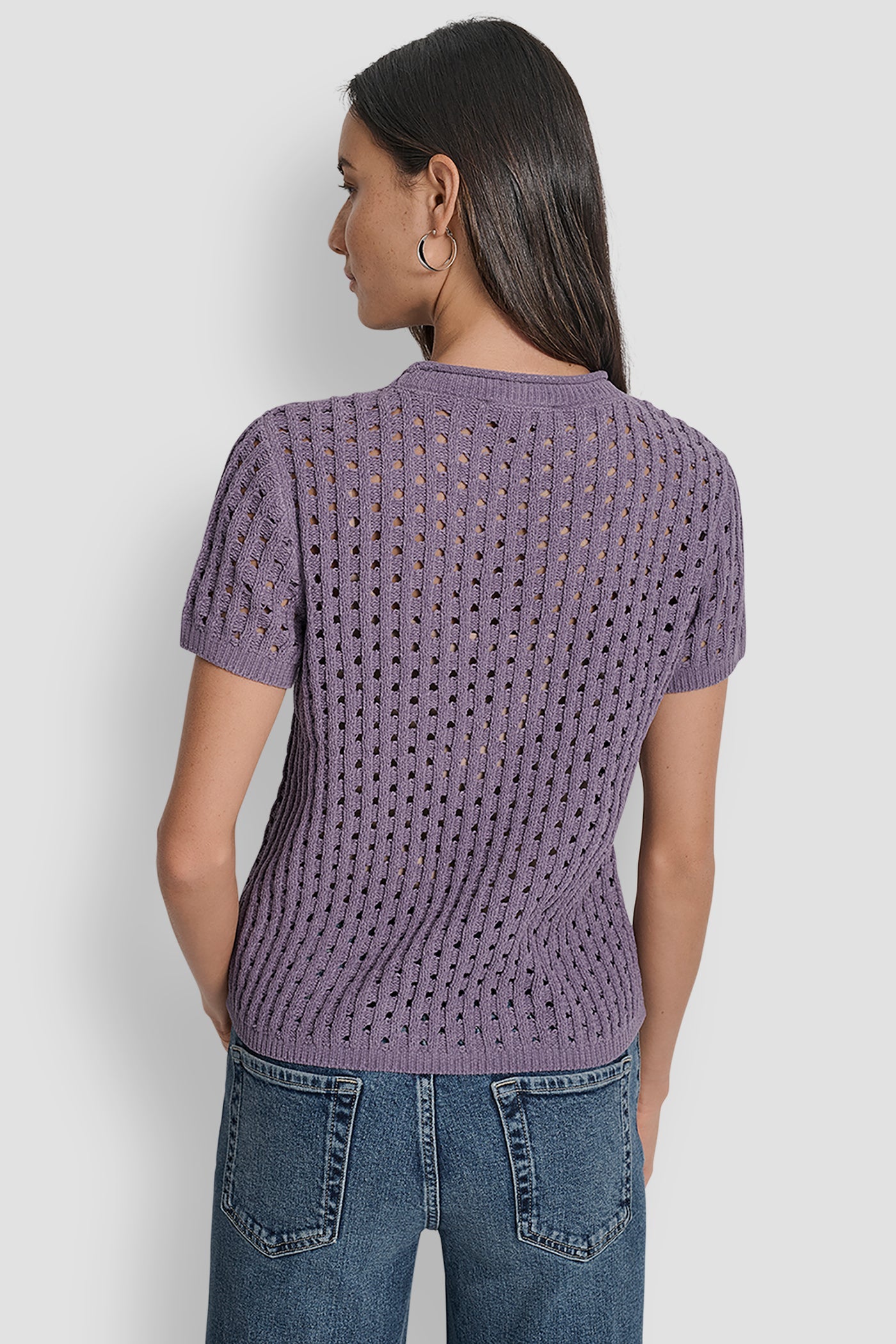 OPEN STITCH CREW NECK SHORT SLEEVE SWEATER