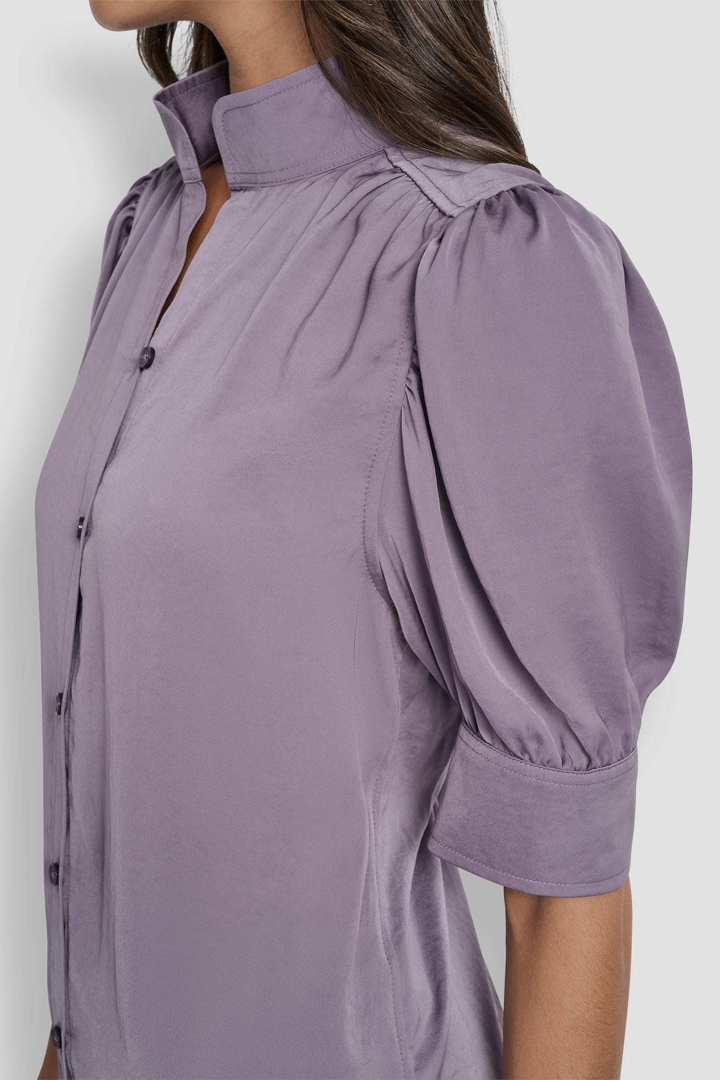 PUFF SLEEVE COLLARLESS SHIRT