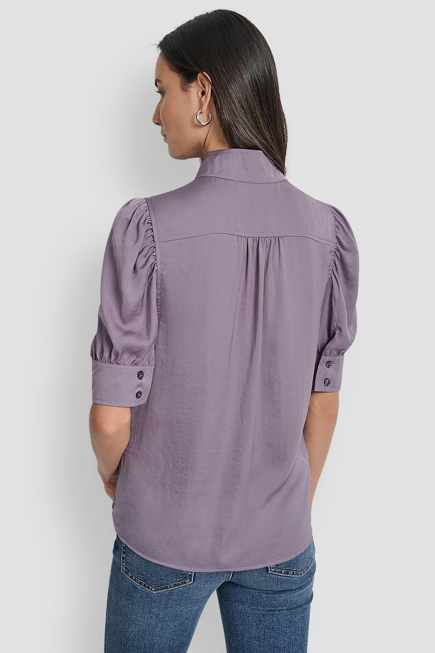 PUFF SLEEVE COLLARLESS SHIRT