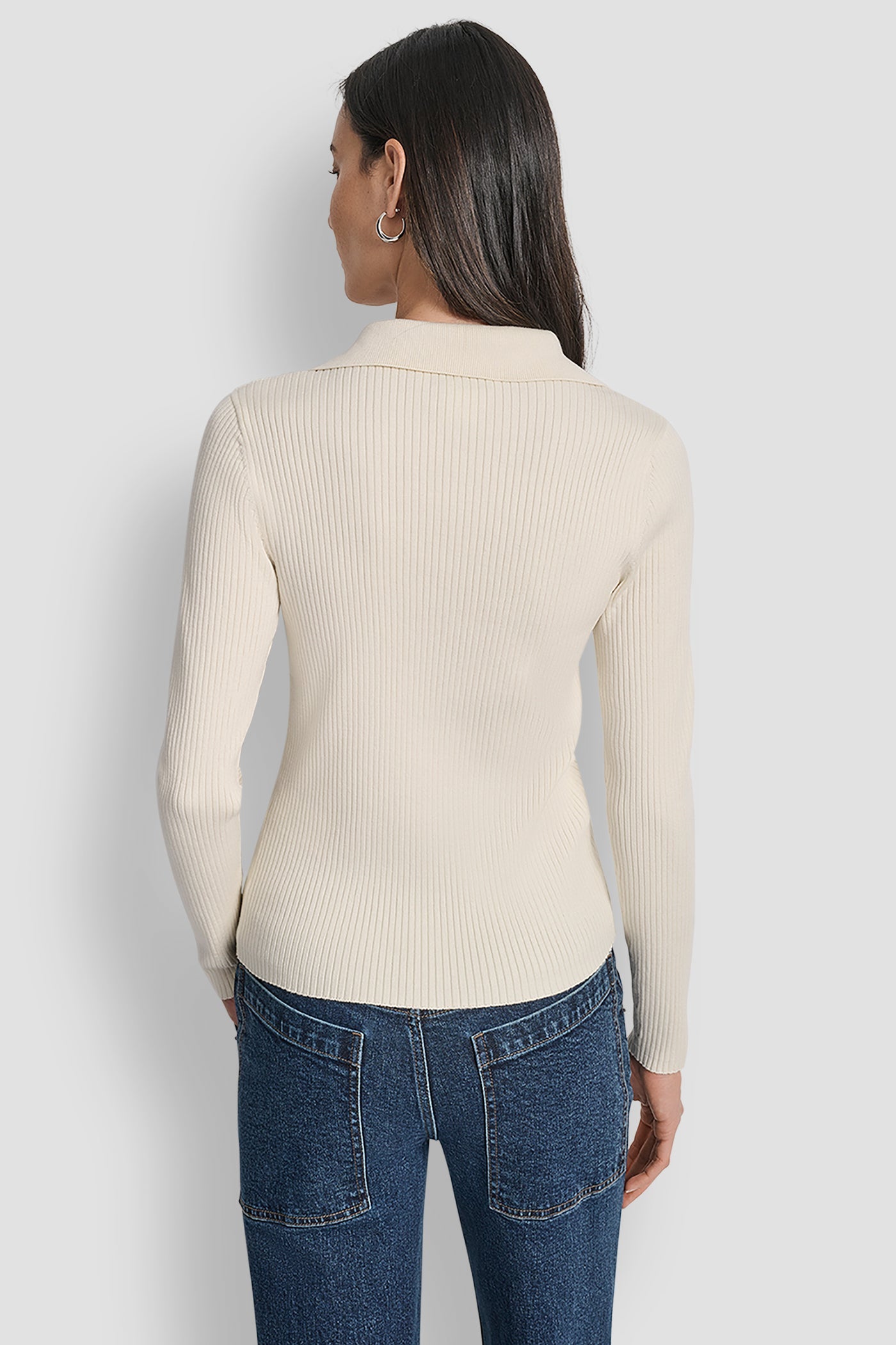 LONG SLEEVE RIB POLO SWEATER
