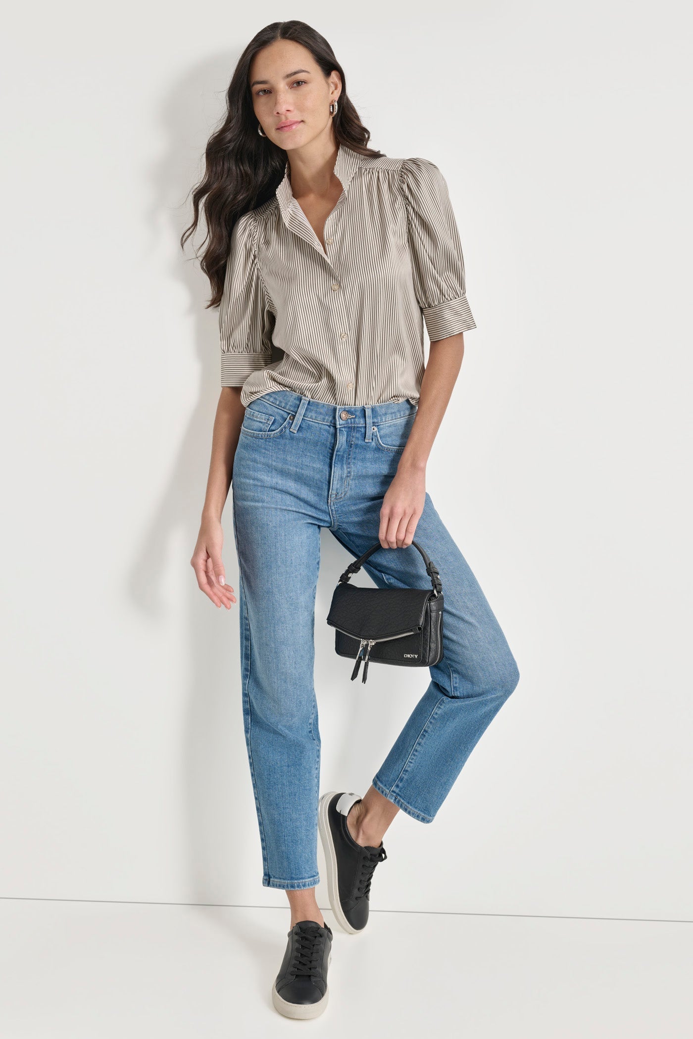 PUFF SLEEVE COLLARLESS SHIRT