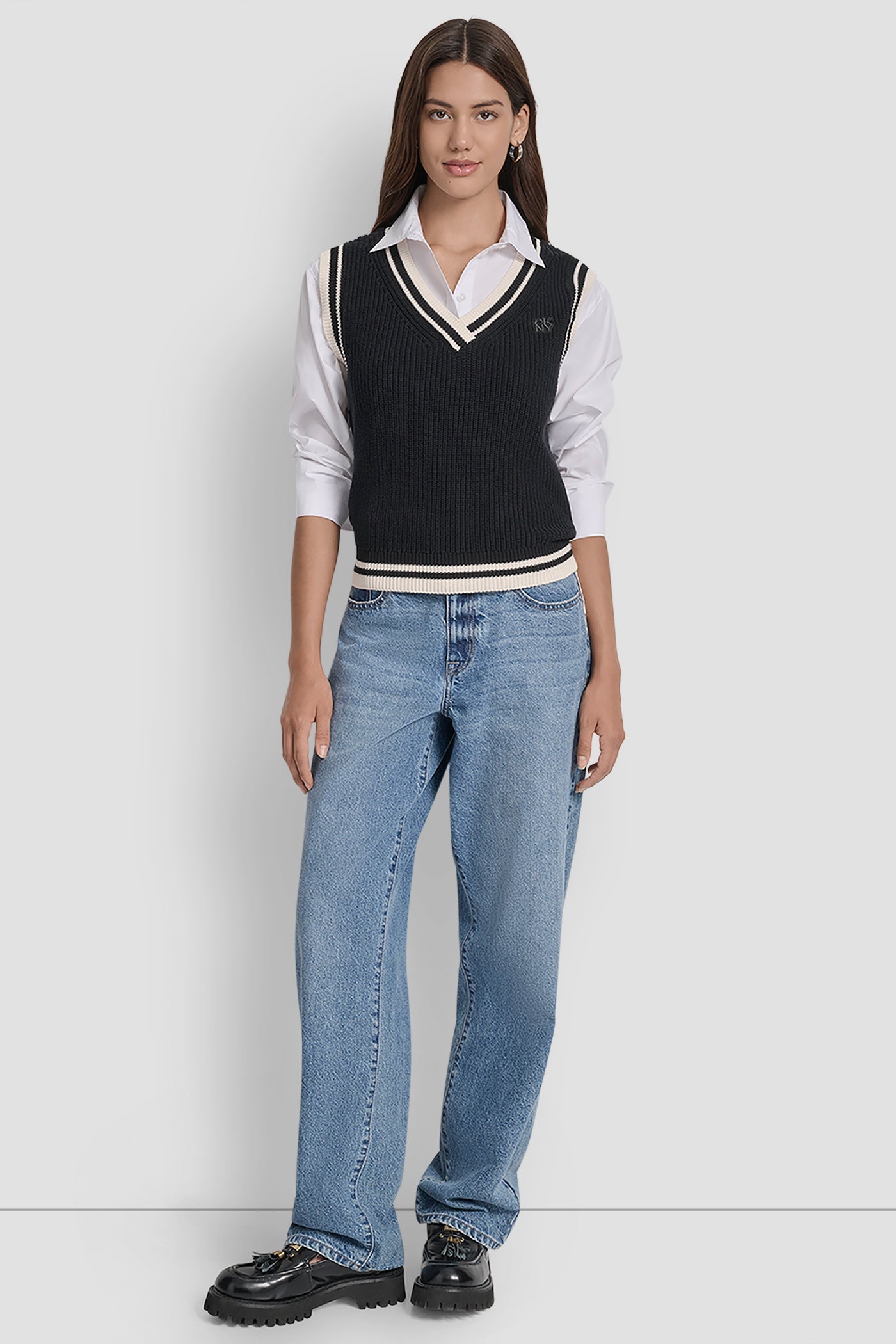 V-NECK TIPPED SLEEVELESS SWEATER