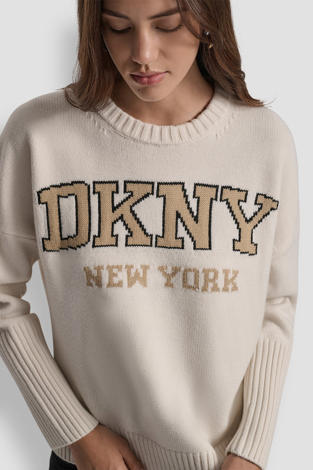 VARSITY LOGO INTARSIA CREW NECK RELAXED SWEATER