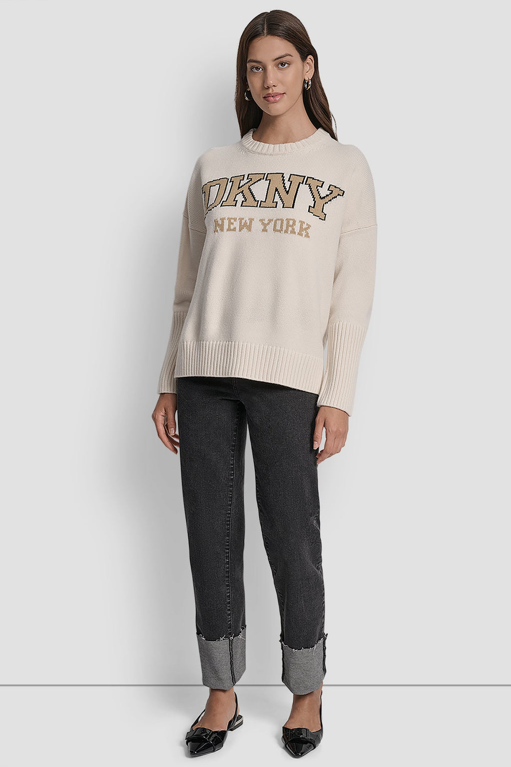 VARSITY LOGO INTARSIA CREW NECK RELAXED SWEATER
