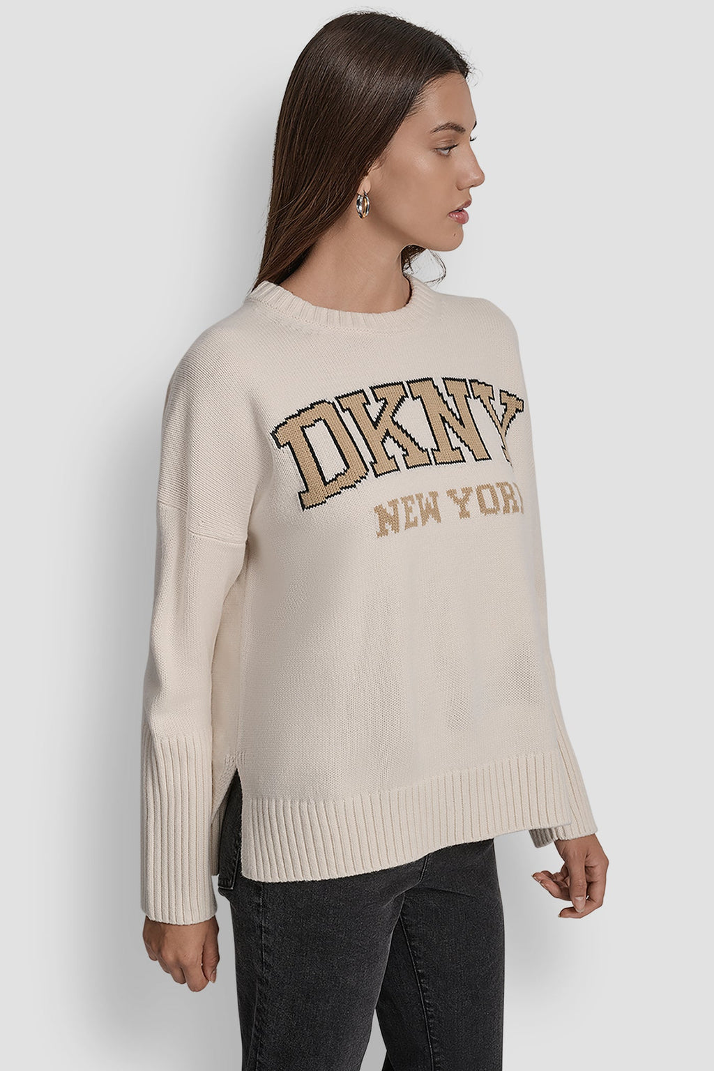 VARSITY LOGO INTARSIA CREW NECK RELAXED SWEATER