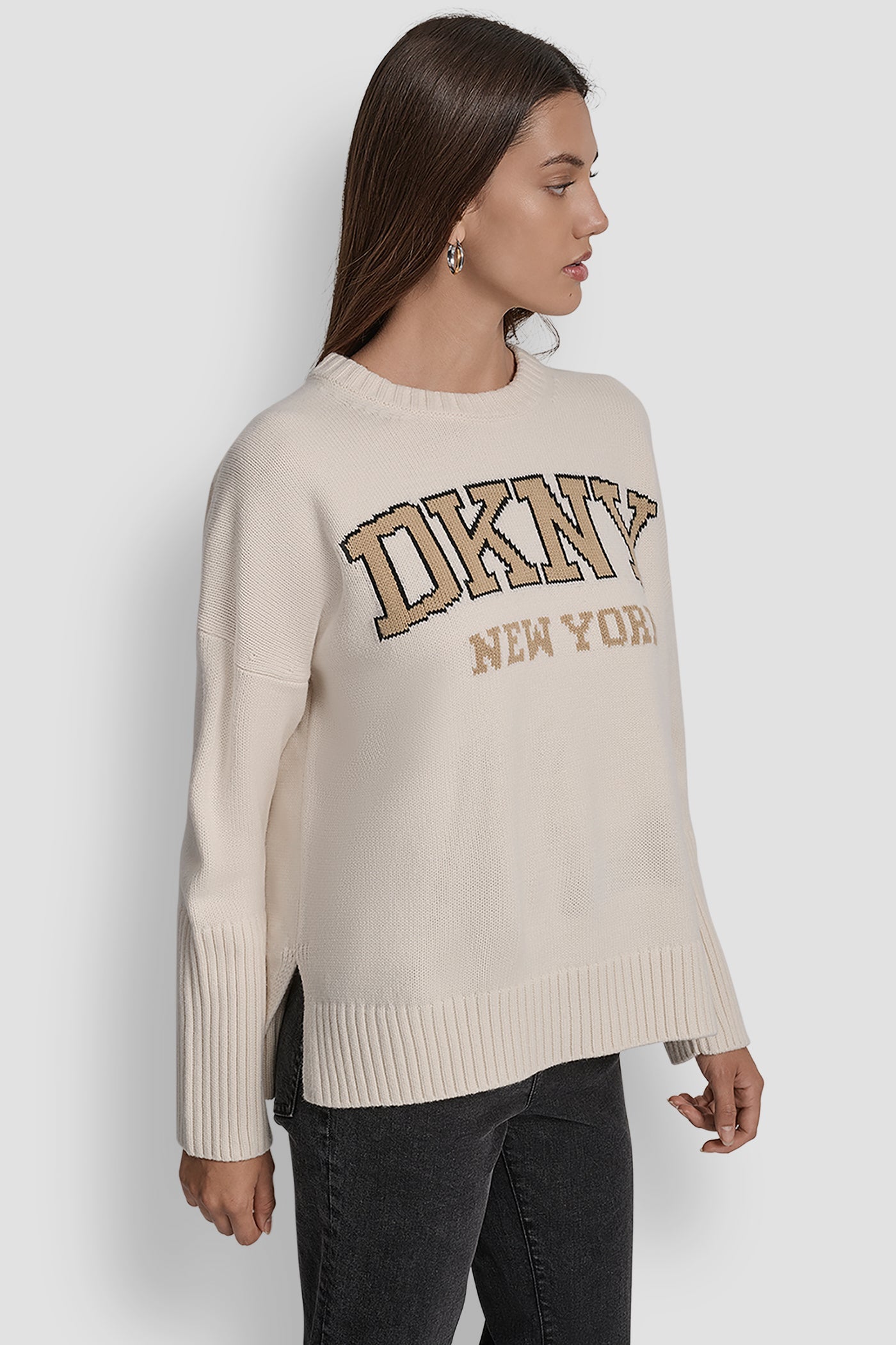 VARSITY LOGO INTARSIA CREW NECK RELAXED SWEATER