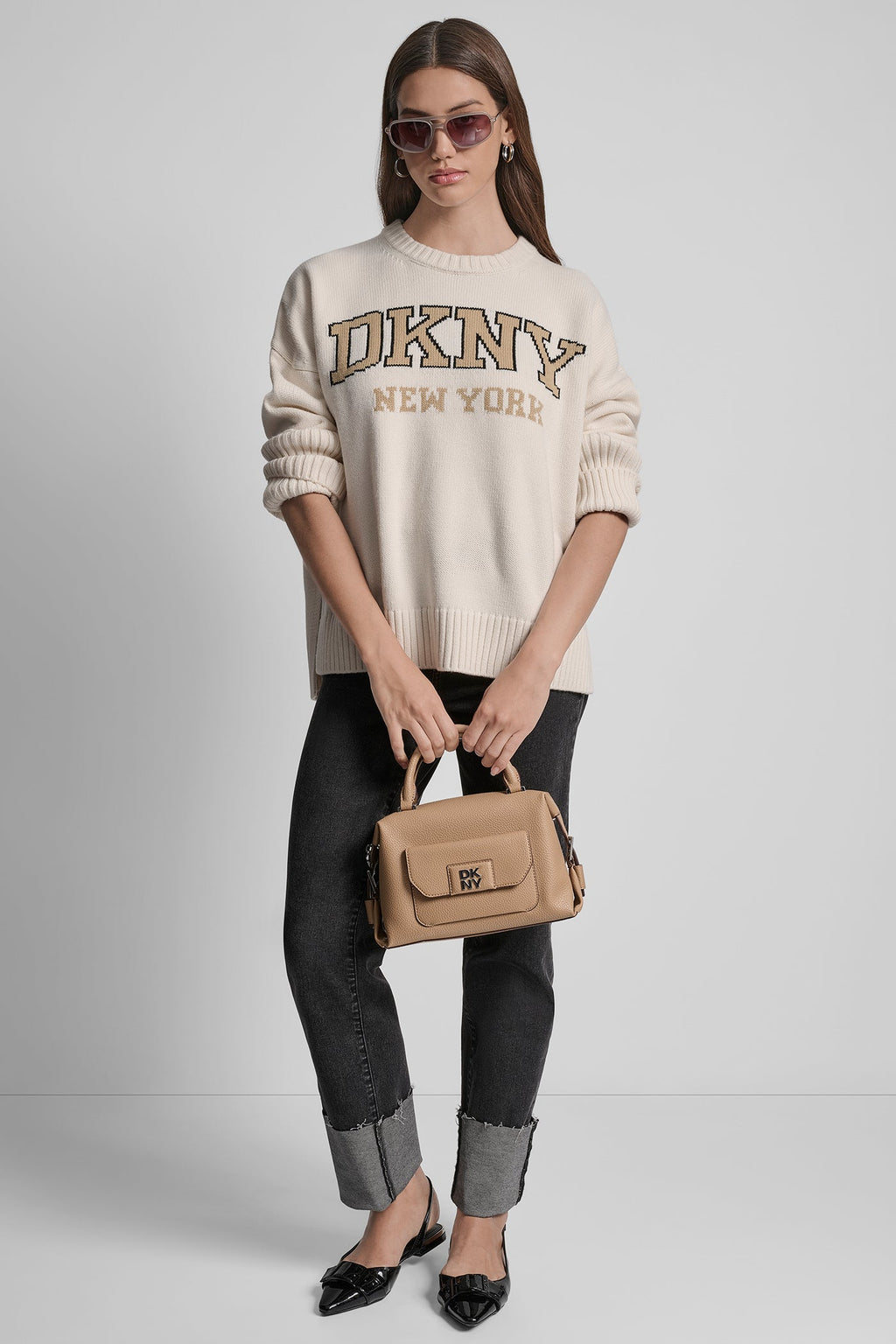 VARSITY LOGO INTARSIA CREW NECK RELAXED SWEATER