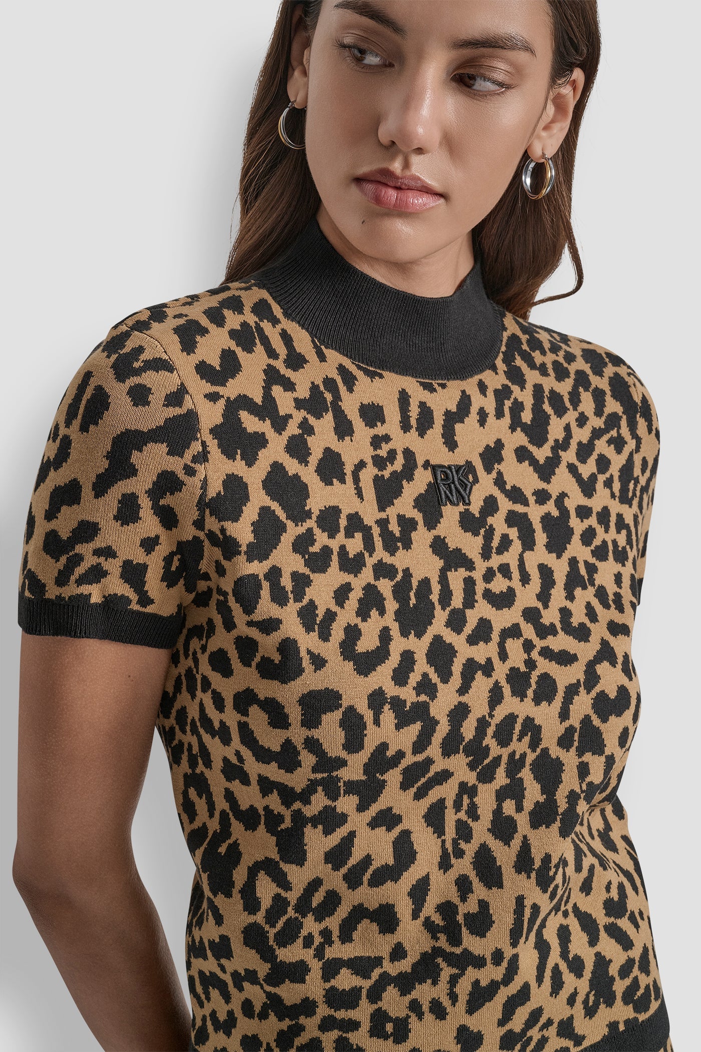 CAP SLEEVE MOCK NECK CHEETAH JACQUARD SWEATER