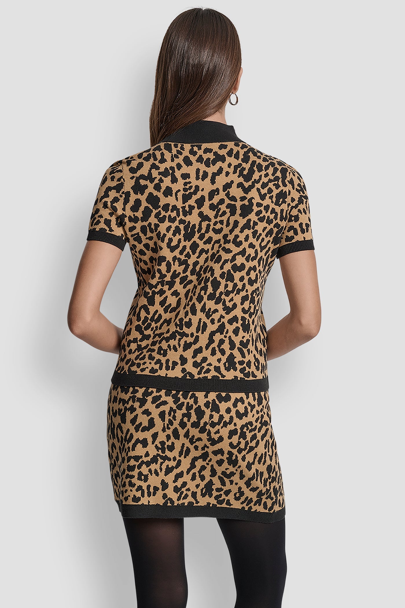 CAP SLEEVE MOCK NECK CHEETAH JACQUARD SWEATER