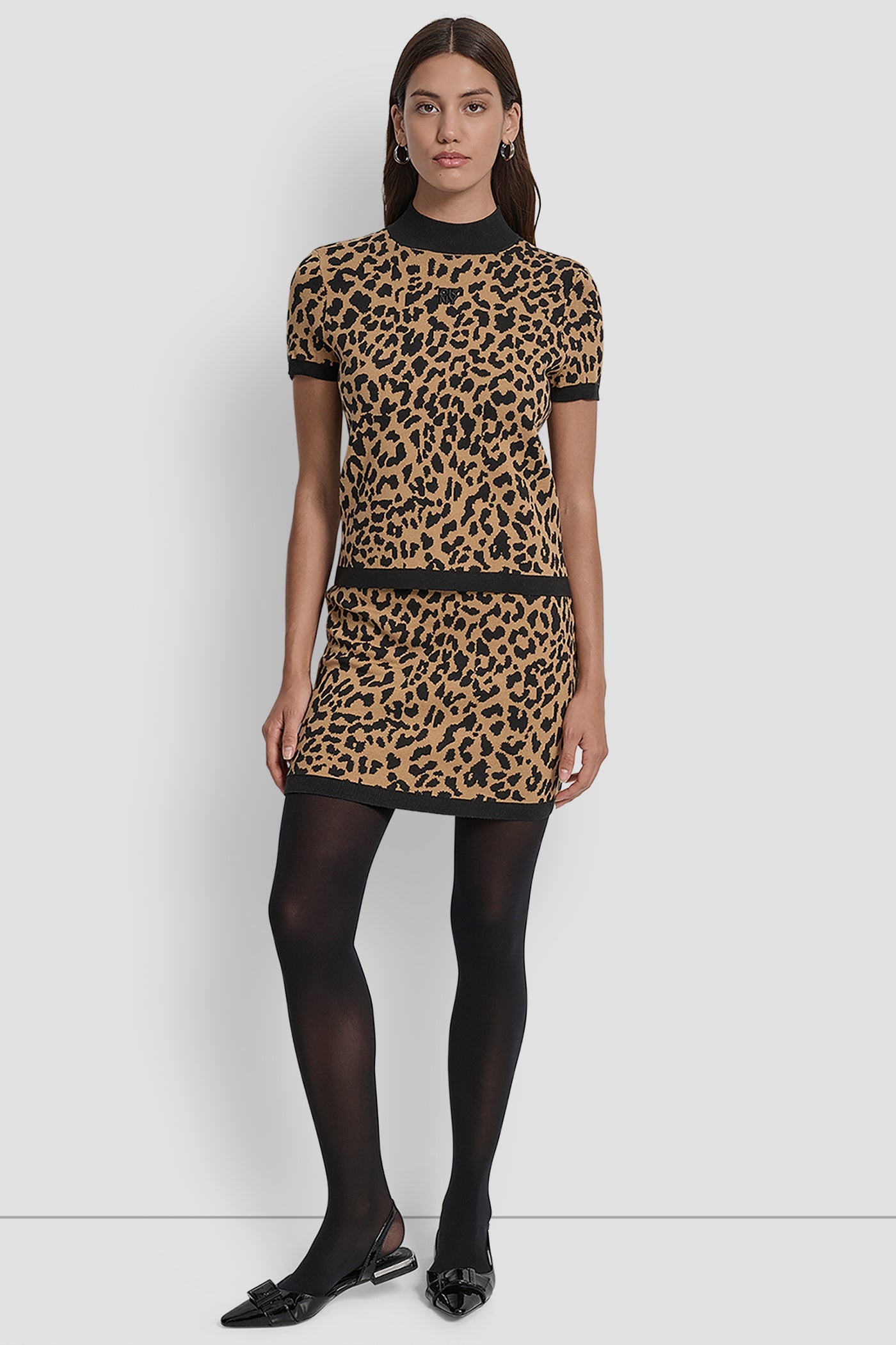 CAP SLEEVE MOCK NECK CHEETAH JACQUARD SWEATER
