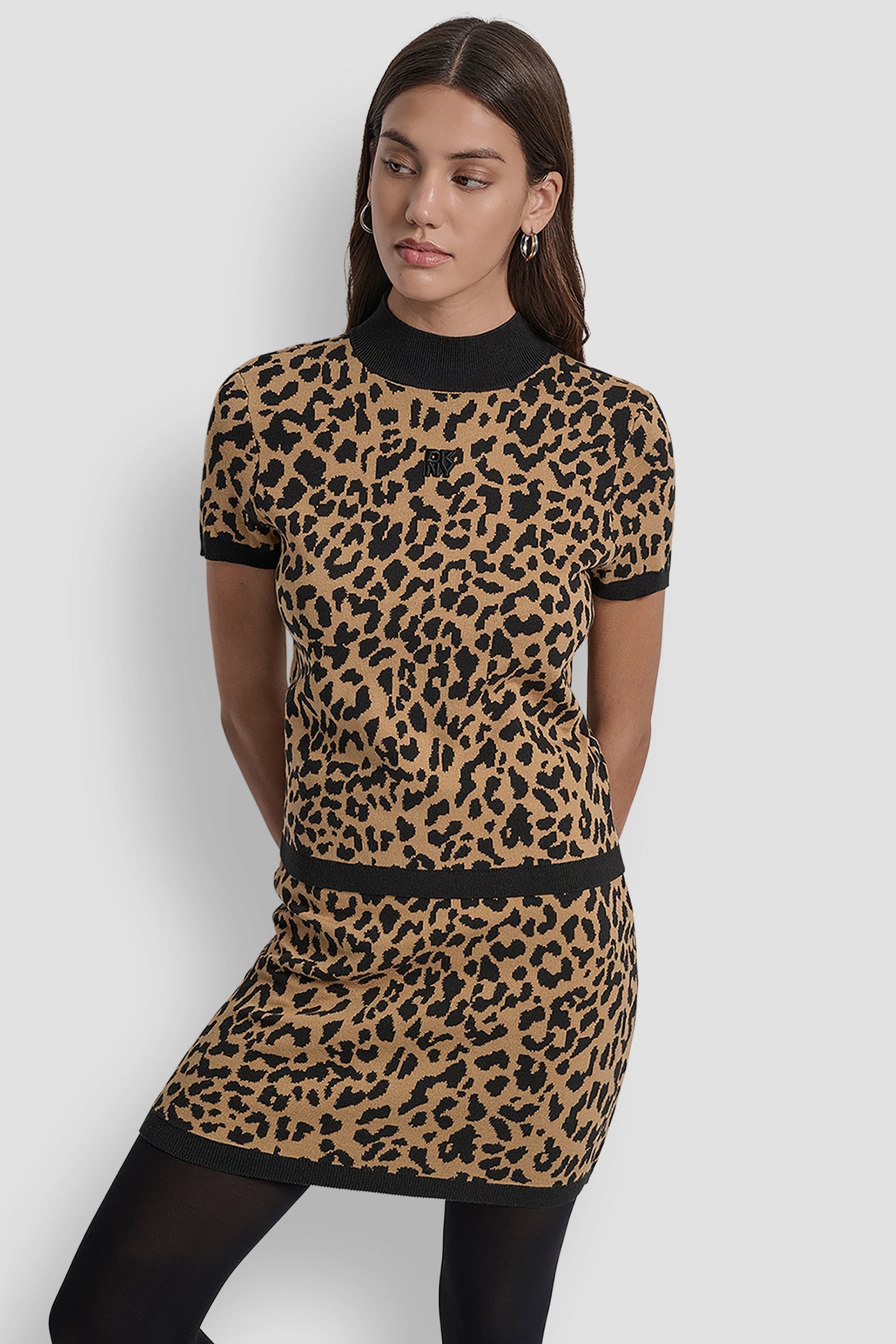 CAP SLEEVE MOCK NECK CHEETAH JACQUARD SWEATER