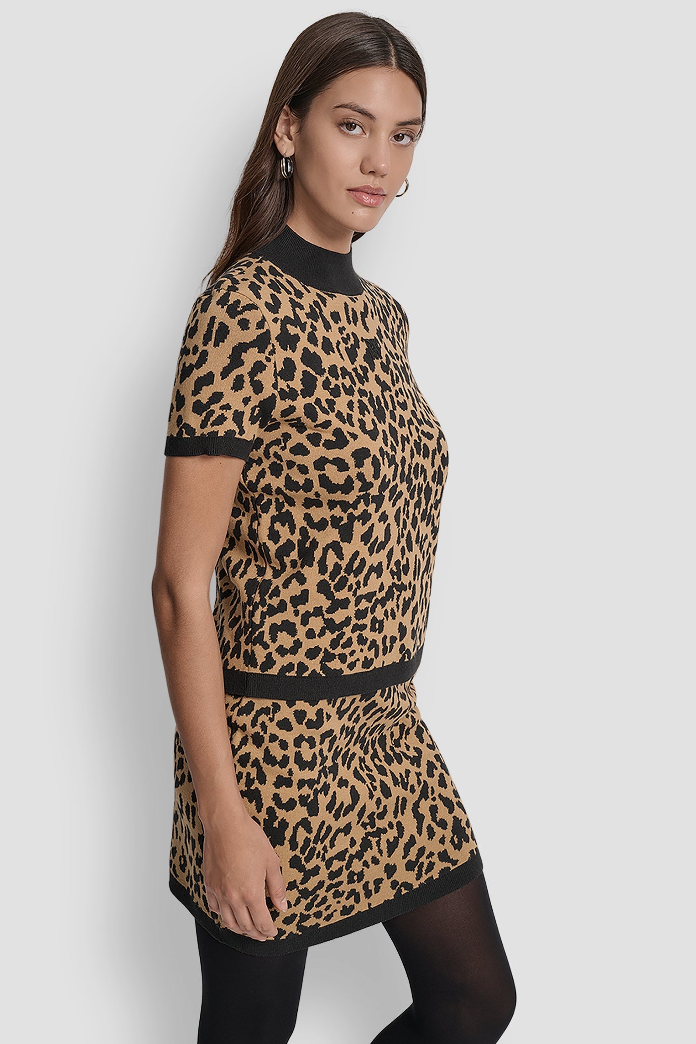 CAP SLEEVE MOCK NECK CHEETAH JACQUARD SWEATER