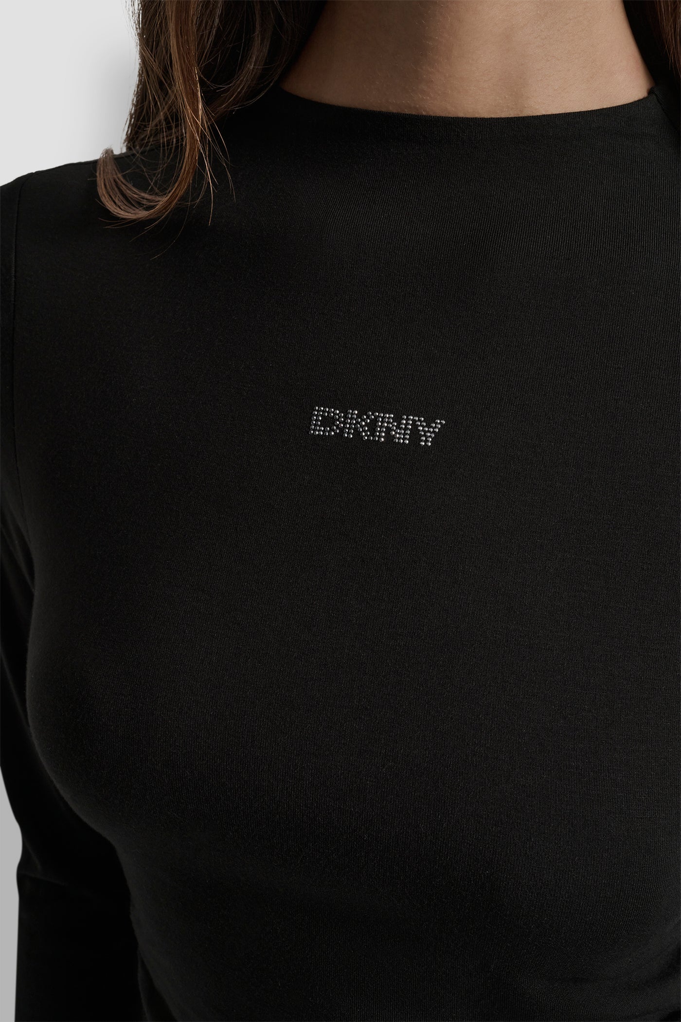 SIDE RUCHED HIGH NECK LONG SLEEVE TOP WITH RHINESTONE