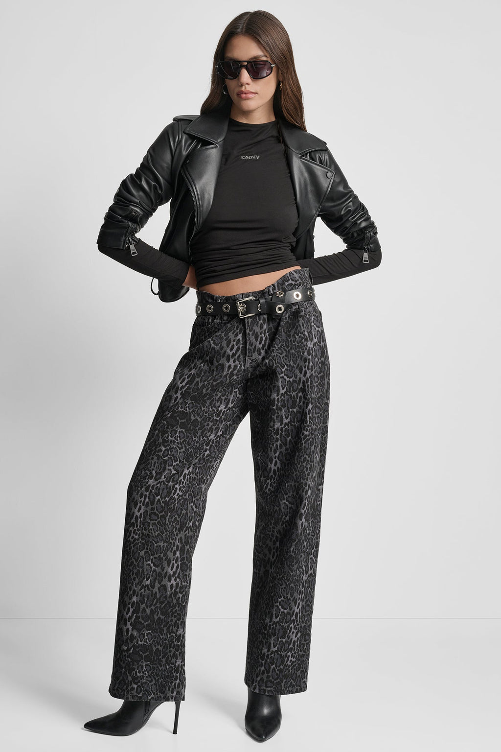 SIDE RUCHED HIGH NECK LONG SLEEVE TOP WITH RHINESTONE