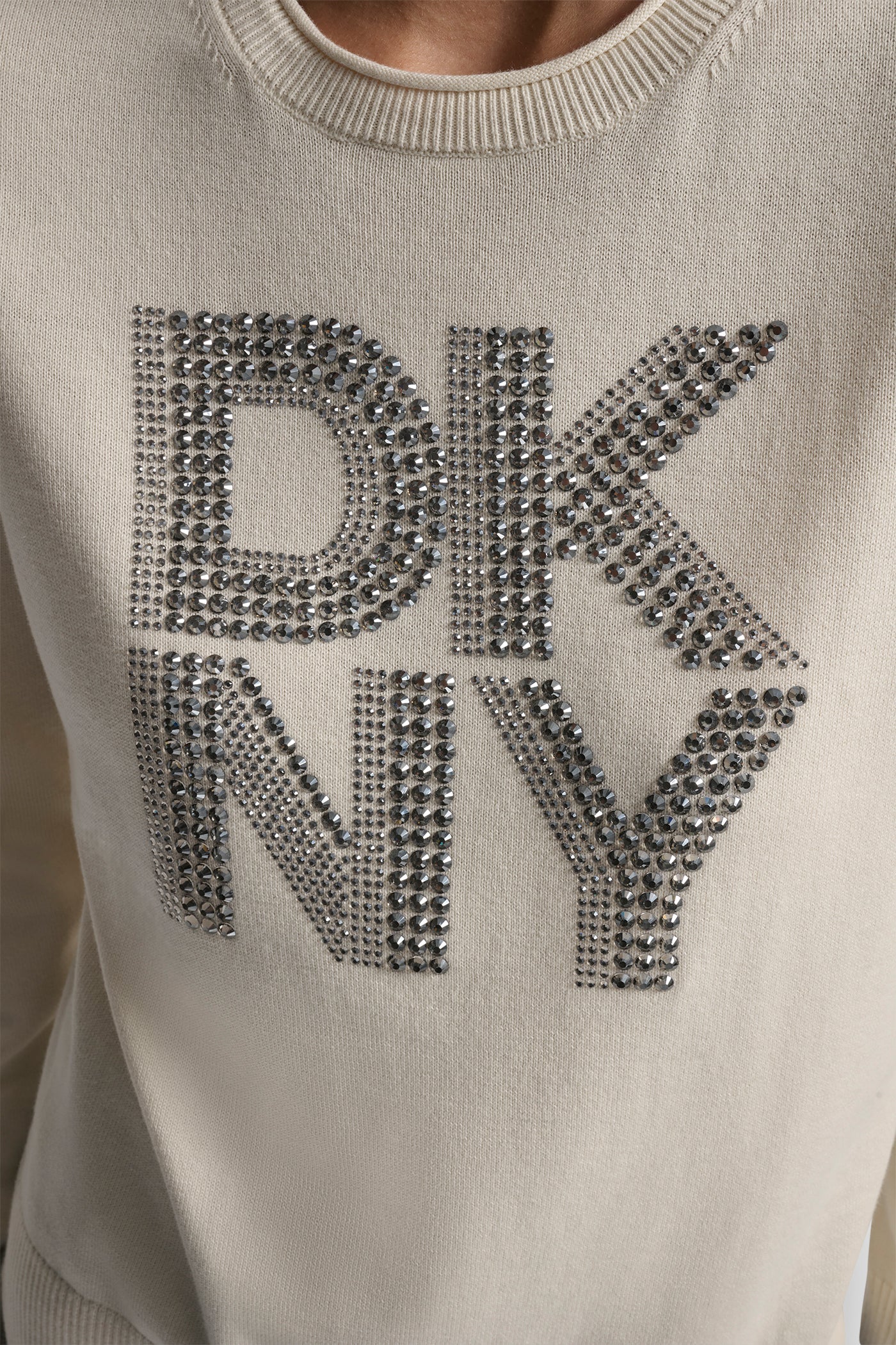 DKNY STACKED RHINESTONE LOGO LONG SLEEVE CREW NECK