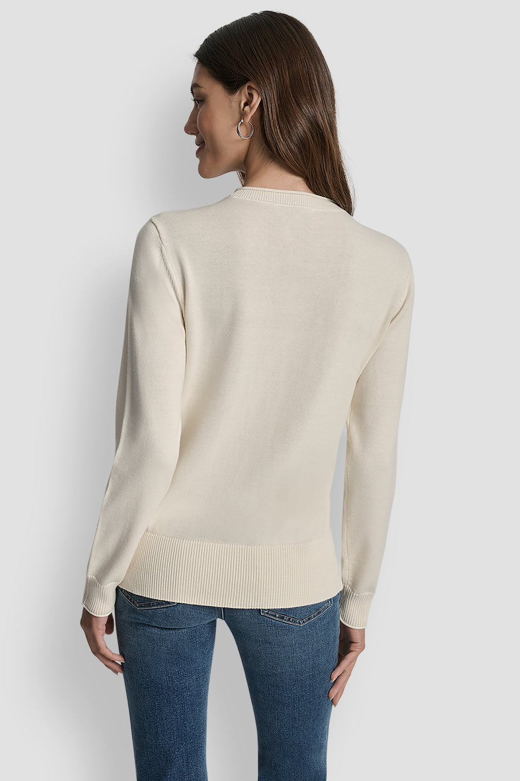 DKNY STACKED RHINESTONE LOGO LONG SLEEVE CREW NECK