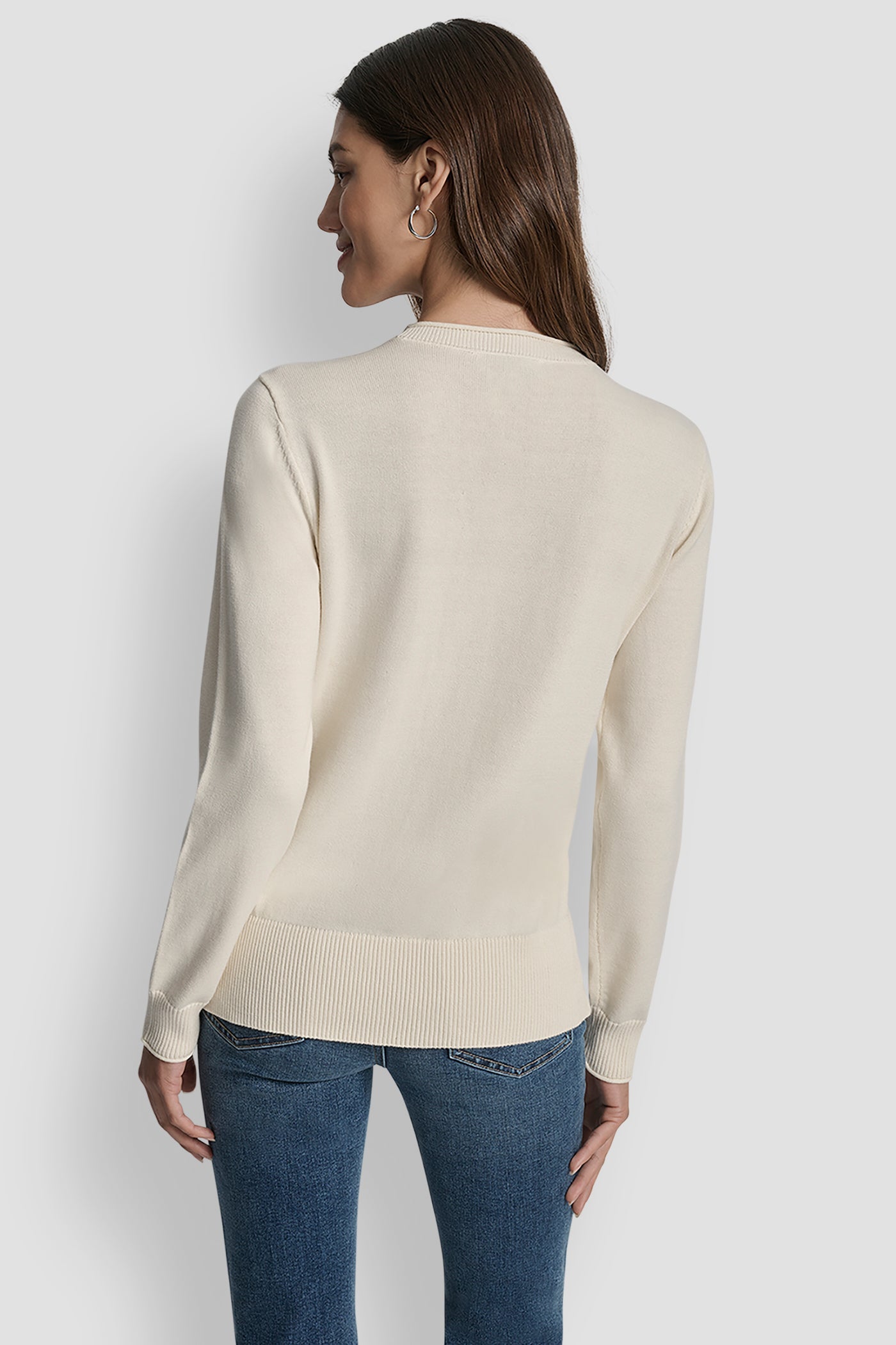 DKNY STACKED RHINESTONE LOGO LONG SLEEVE CREW NECK