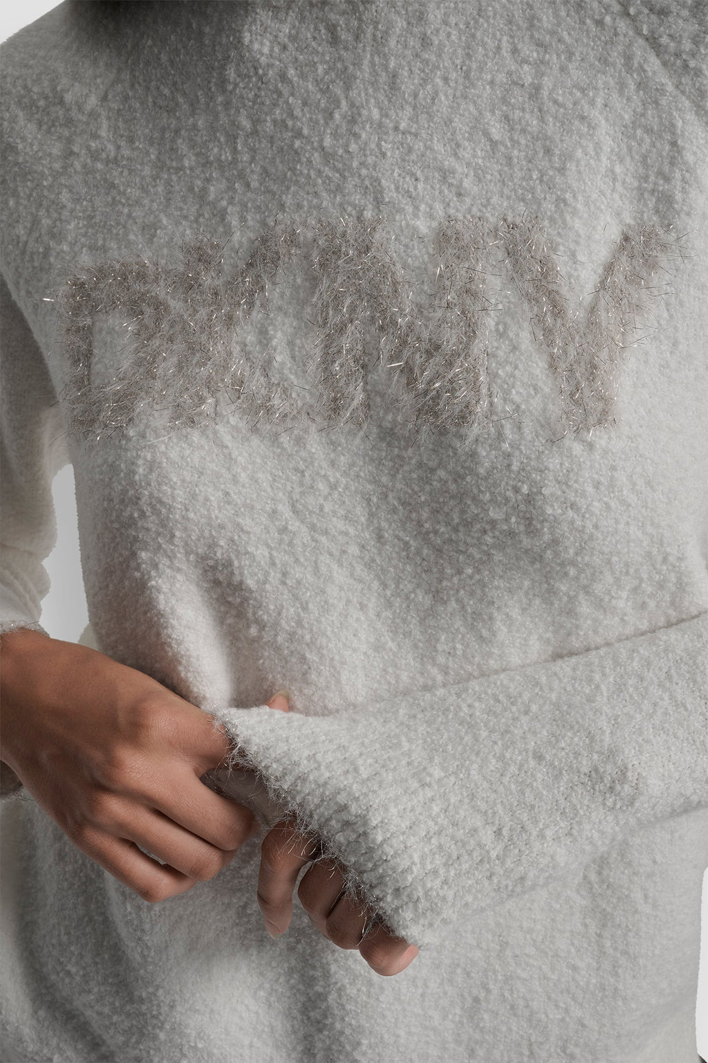 DKNY TINSEL LOGO LONG SLEEVE RAGLAN SWEATER