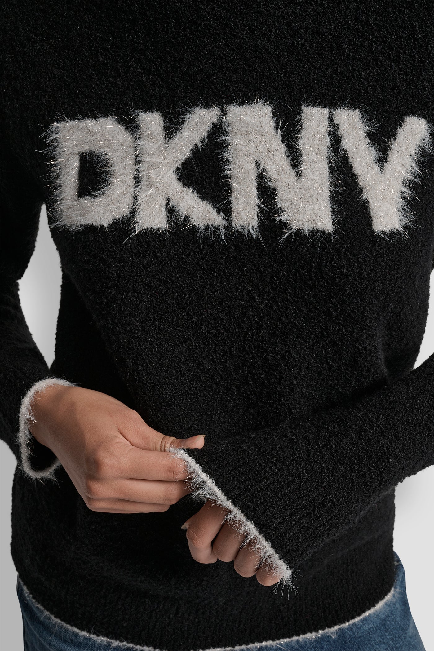 DKNY TINSEL LOGO LONG SLEEVE RAGLAN SWEATER