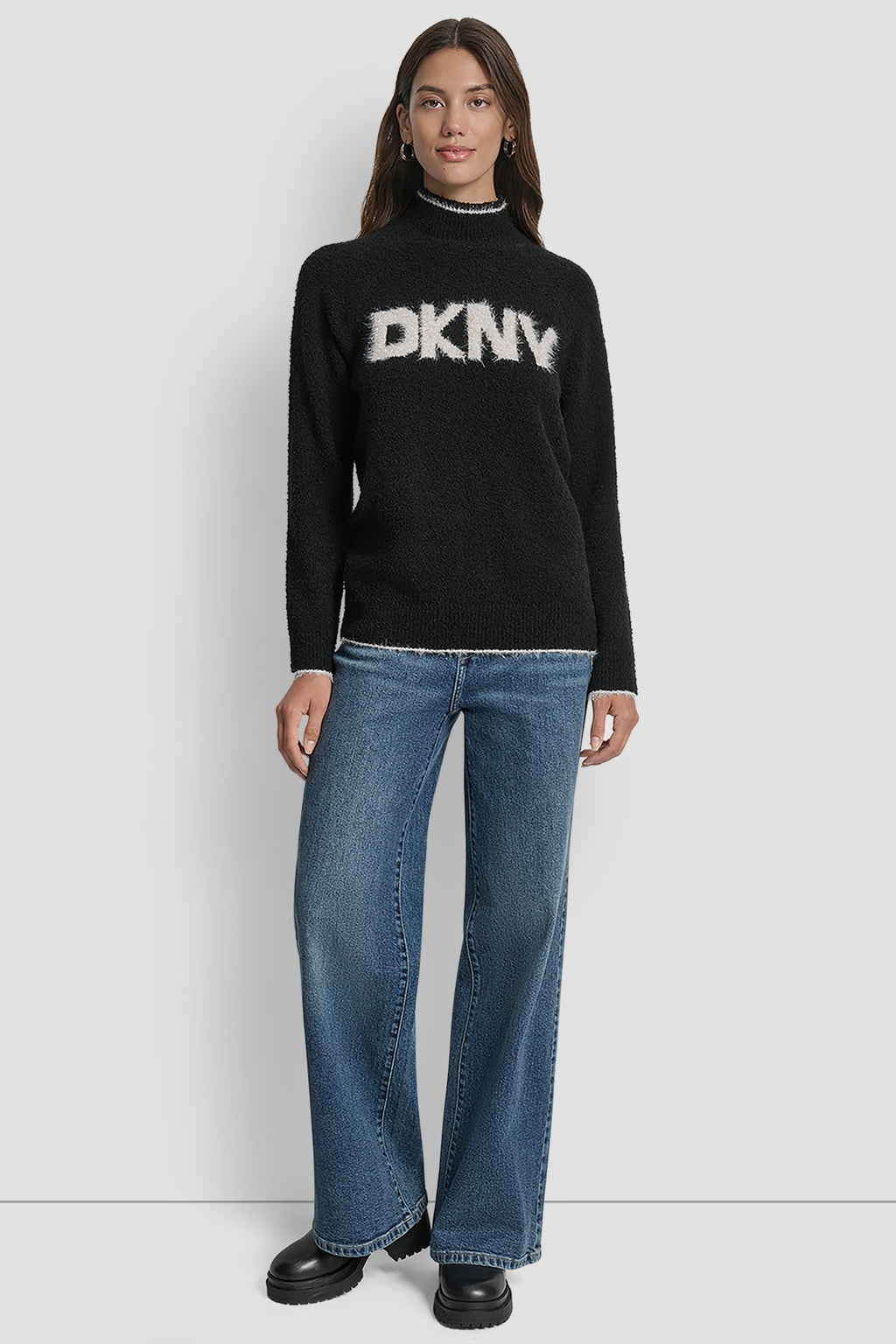 DKNY TINSEL LOGO LONG SLEEVE RAGLAN SWEATER