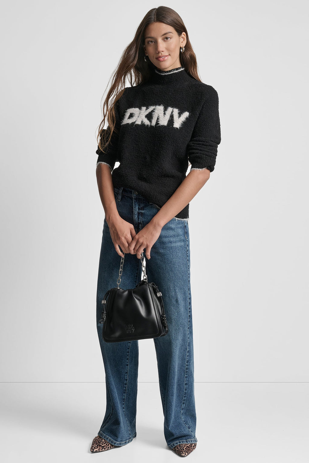 DKNY TINSEL LOGO LONG SLEEVE RAGLAN SWEATER